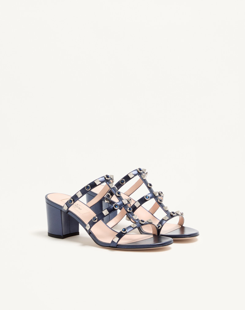 ROCKSTUD SLIDE SANDAL IN LAMINATED NAPPA WITH CABOCHON 60MM 2