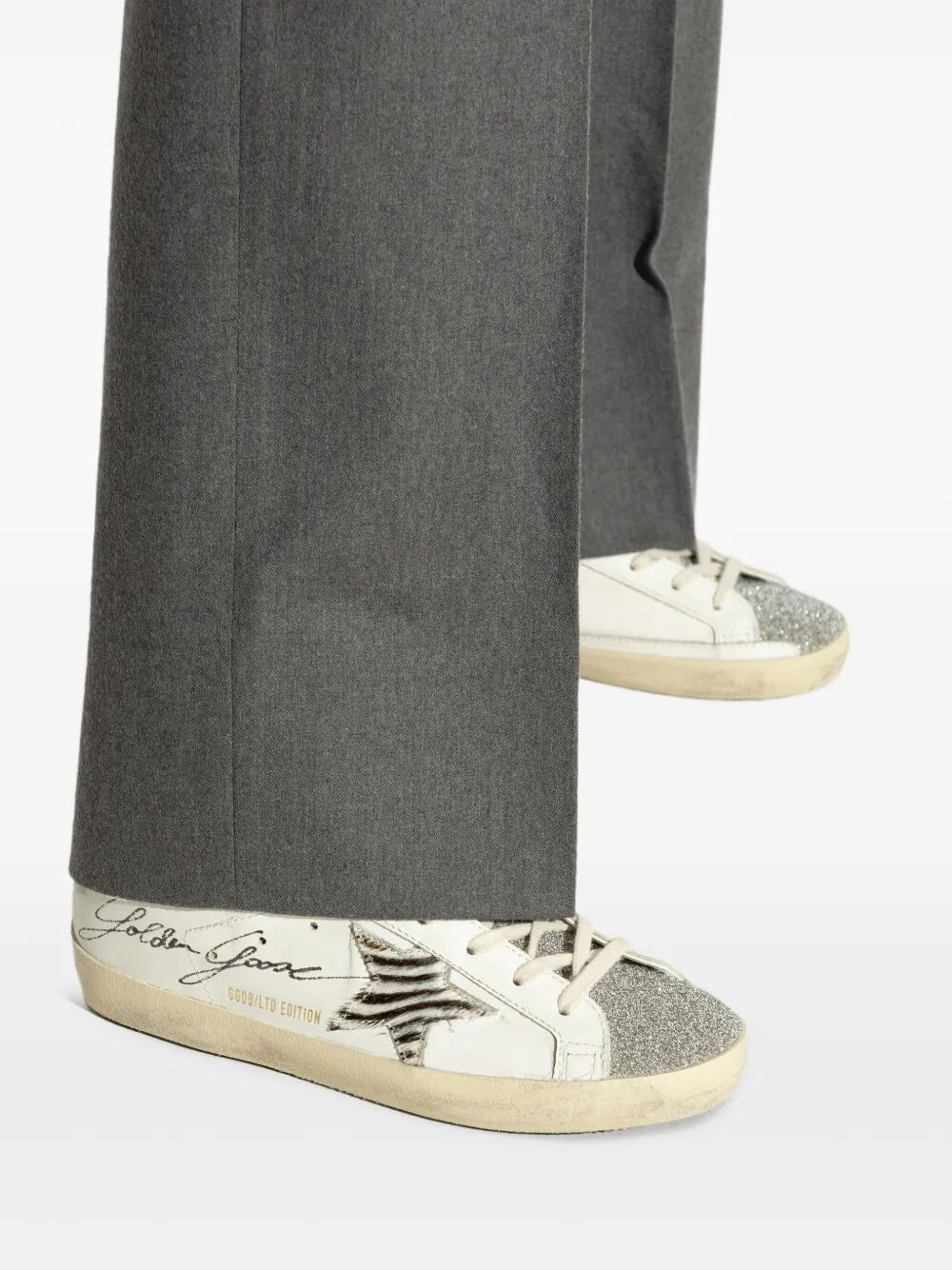 Golden Goose Women "Super Star" Leather Upper With Signature Crystal Toe And Tongue Zebra Horsy Star - 2