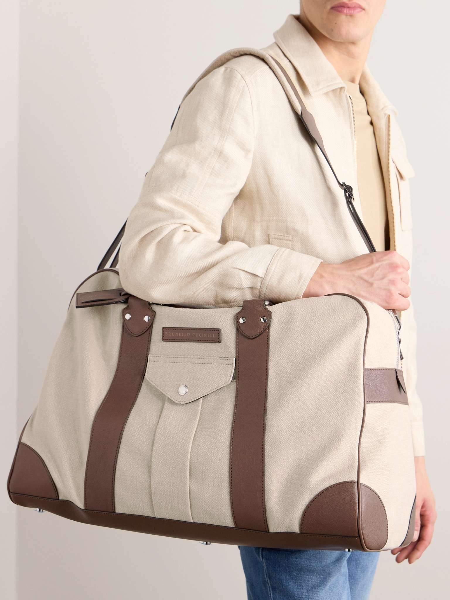 Leather-Trimmed Canvas Holdall - 6