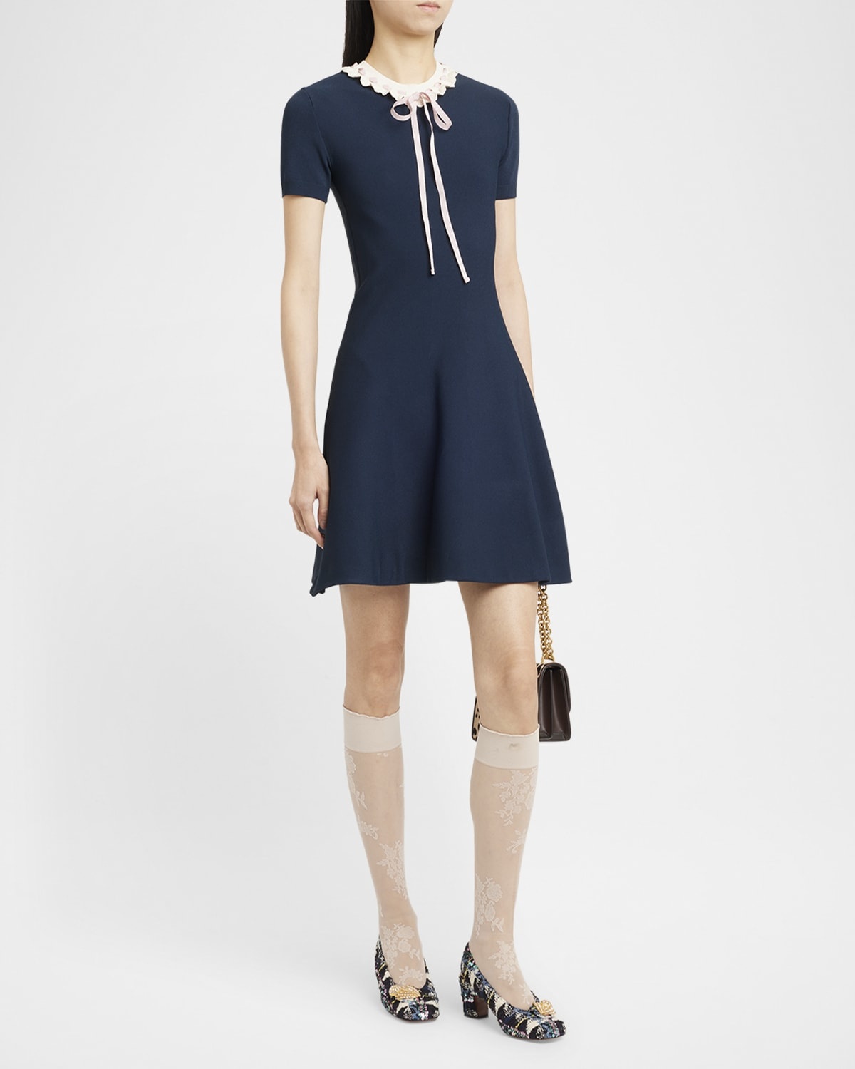 Ribbon Ruffle-Trim Knit Mini Dress - 4