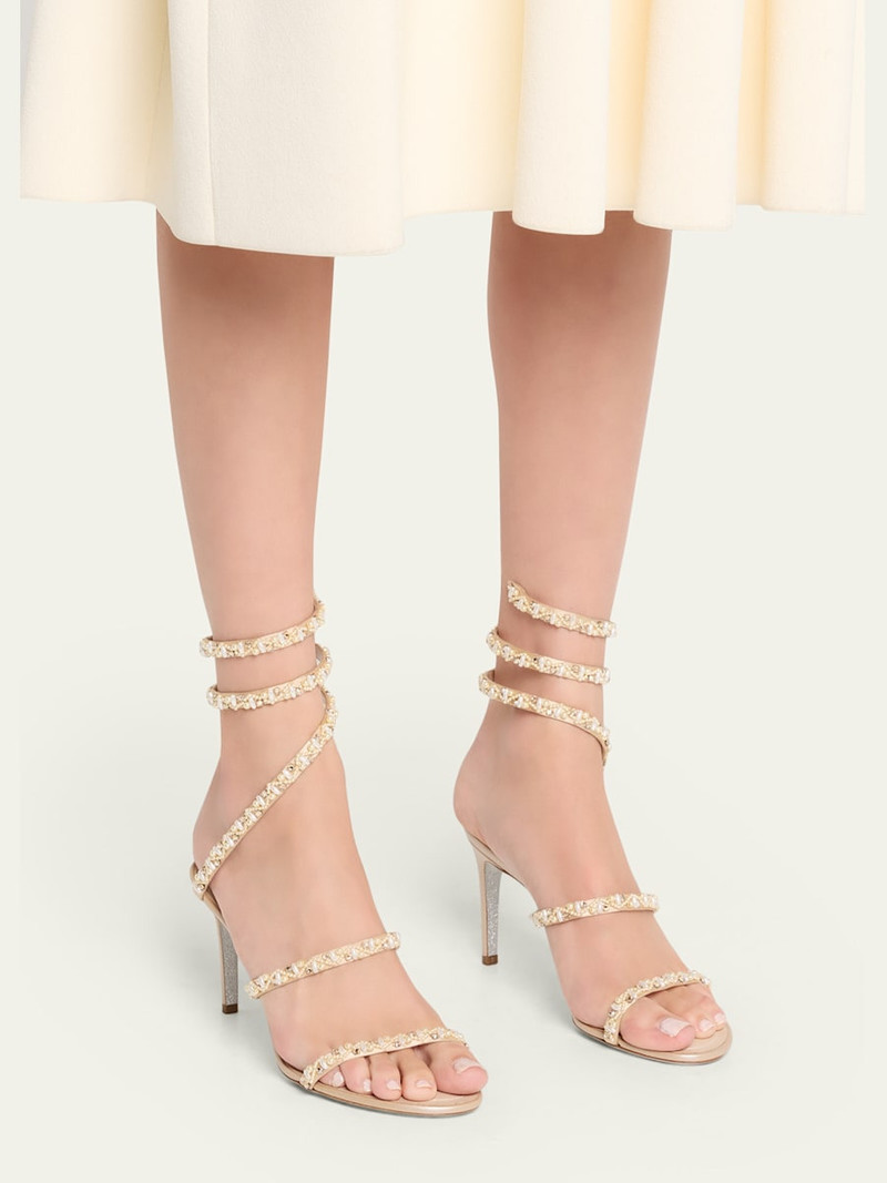 RENE CAOVILLA Cleo Pearly Crystal Snake-Wrap Sandals outlook