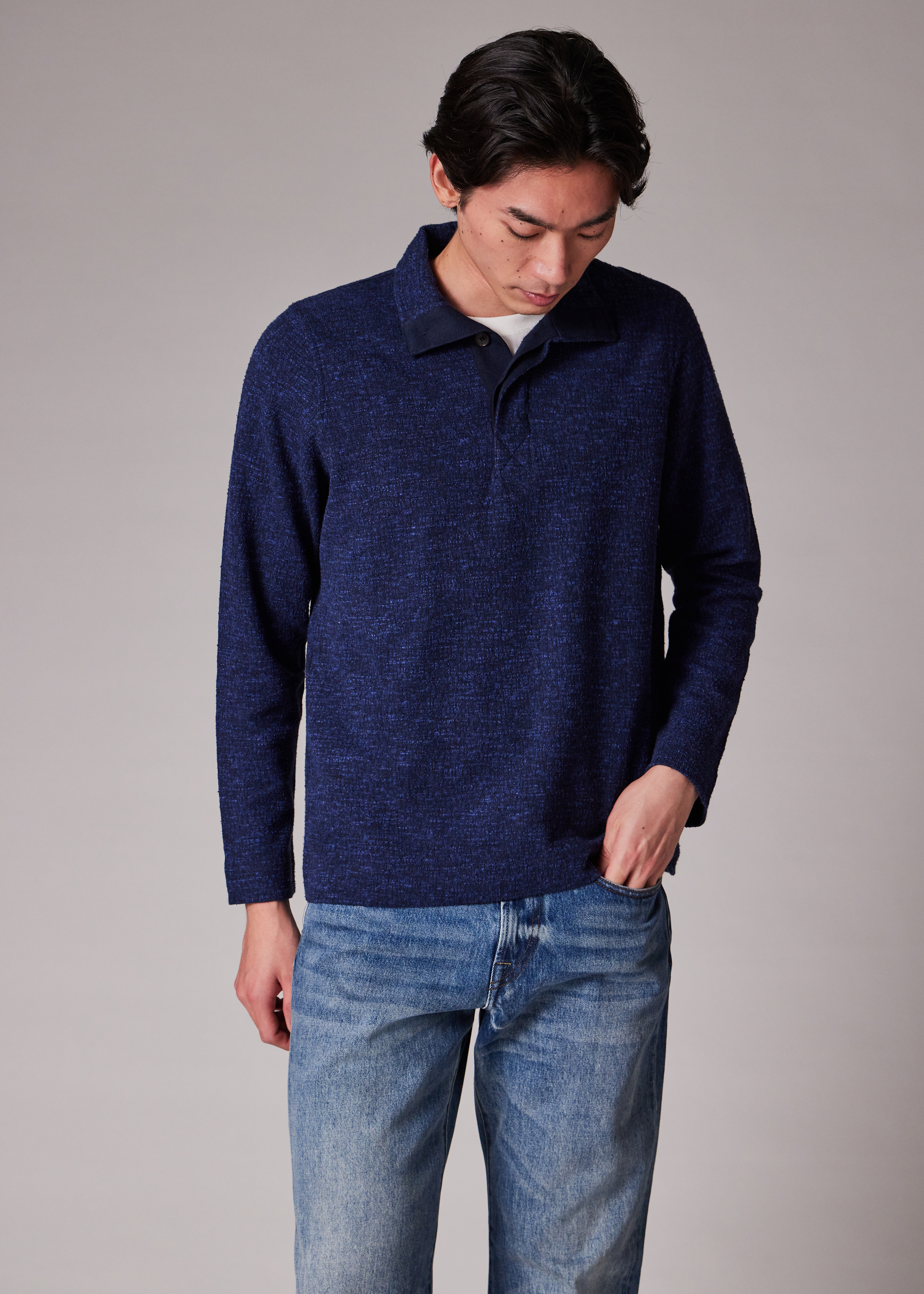 Navy Textured Marl Funnel Neck Sweatshirt - 3