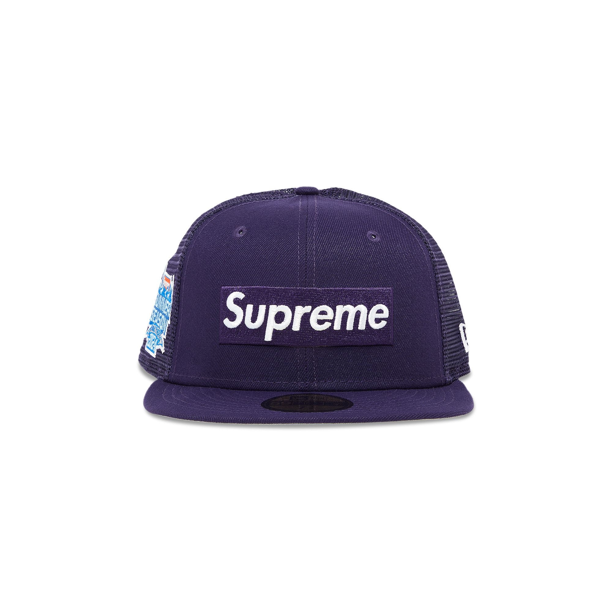 Supreme Box Logo Navy Blue Mesh Back New Era Hat 7 2024 1/2