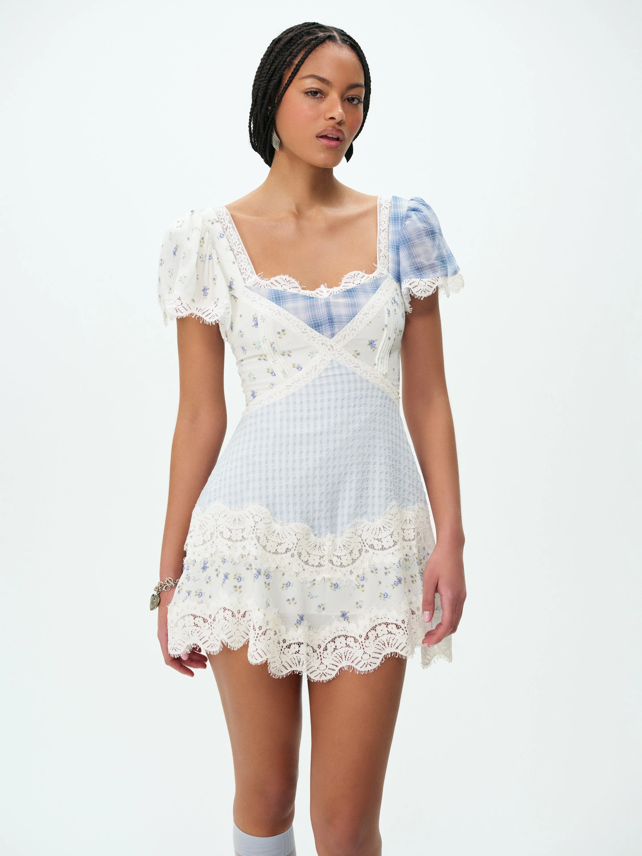 Bluebird Plaid Mini Dress - 1