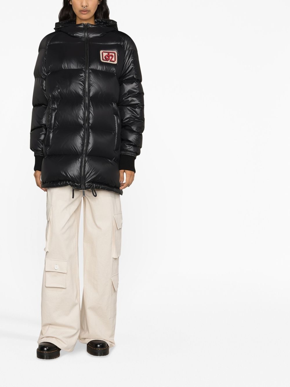logo-patch padded coat - 2
