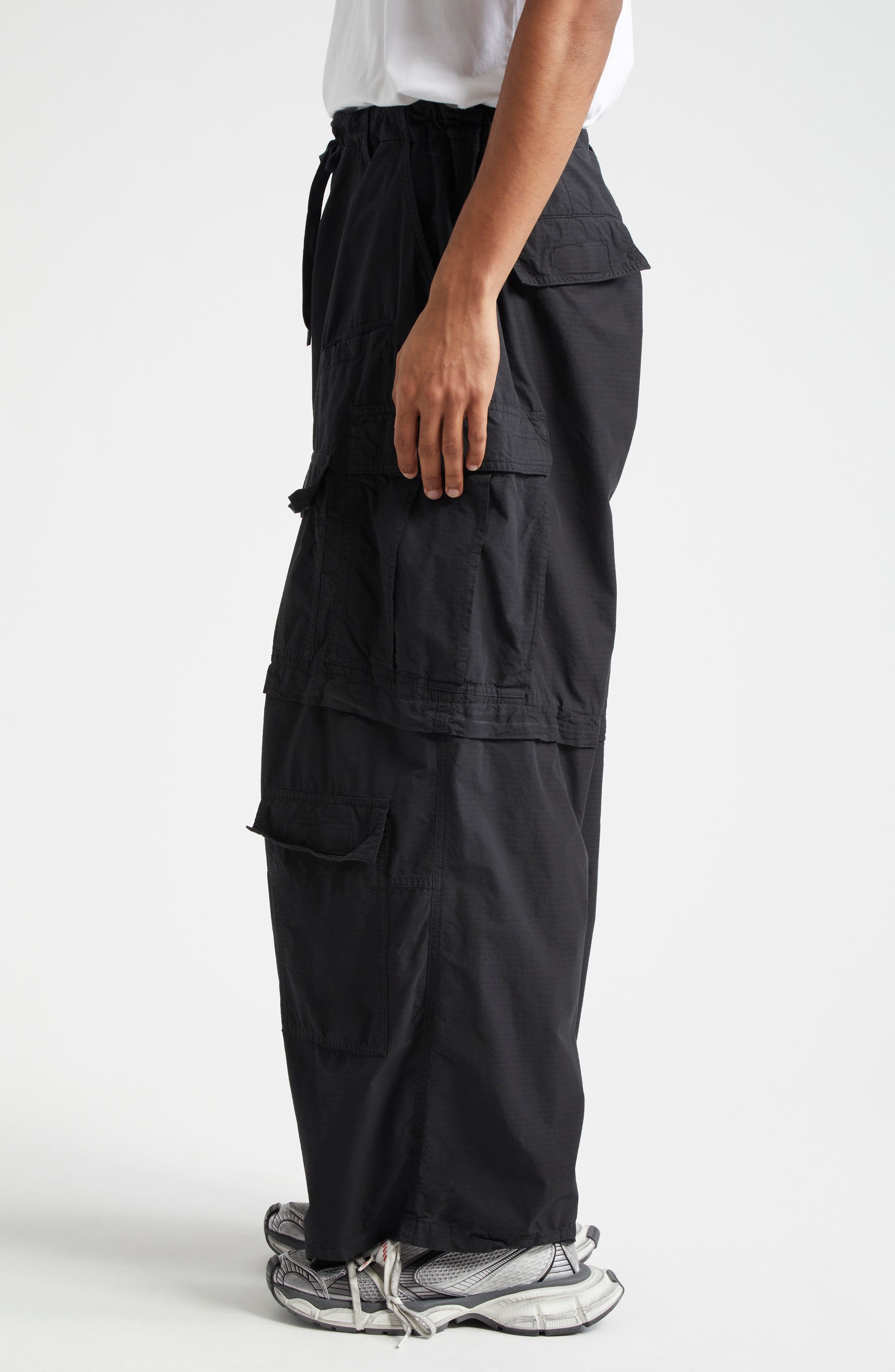 Balenciaga Oversize Cotton Ripstop Convertible Cargo Pants in 1000 Black at Nordstrom - 4
