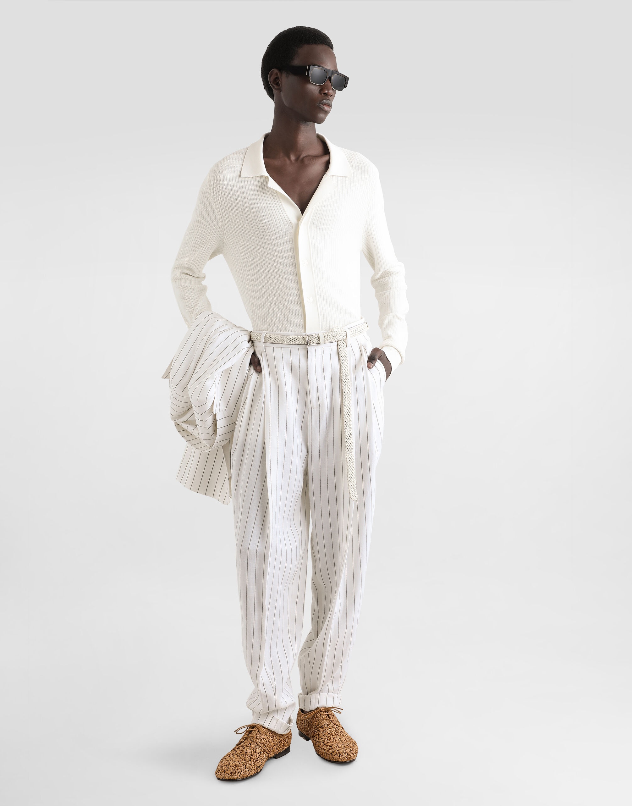 Pinstripe linen-blend pants with double darts - 2