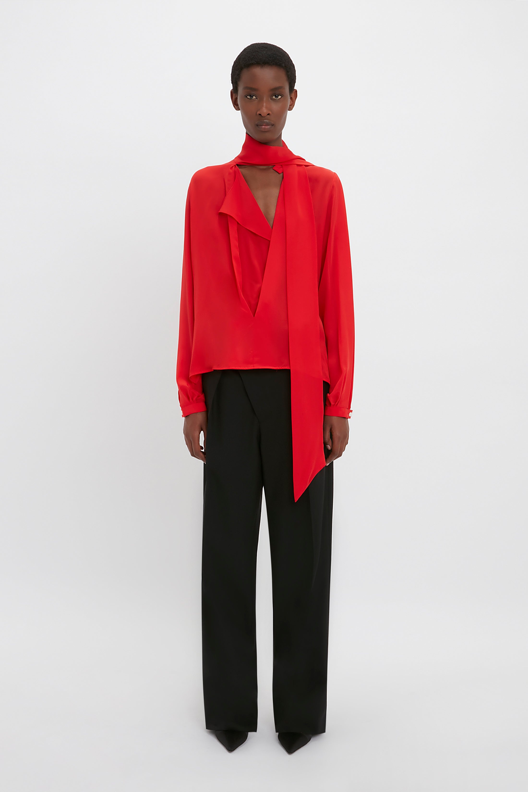 Scarf Neck Blouse In Bright Red - 2