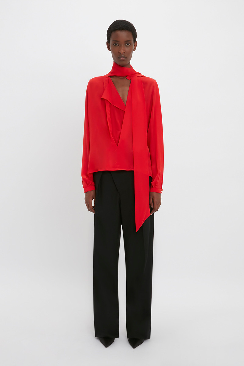 Victoria Beckham Scarf Neck Blouse In Bright Red outlook