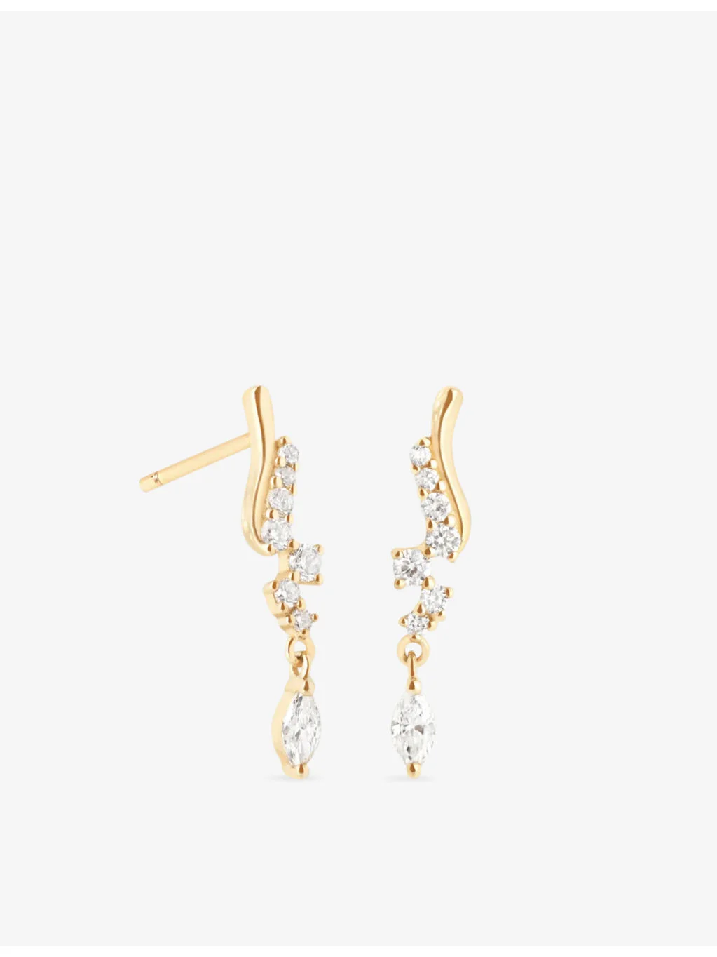 Wave Cluster 14ct Yellow-Gold And Lab-Grown Diamond Stud Earrings - 1