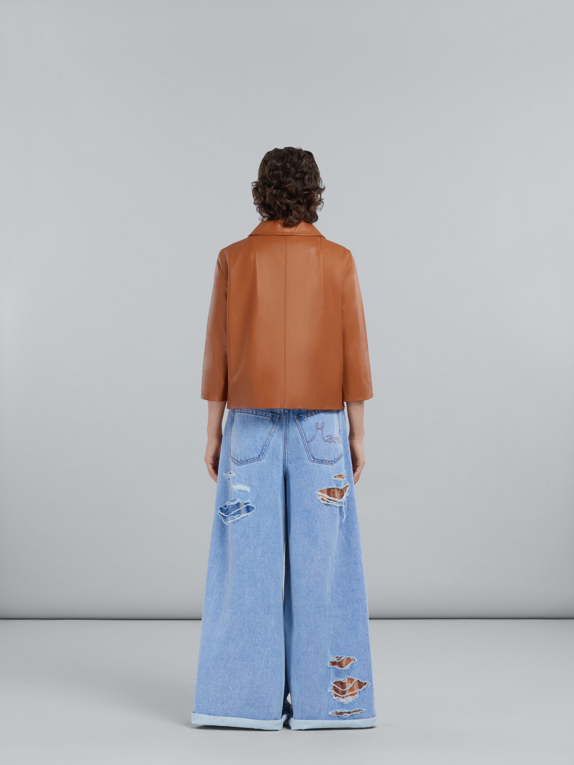 FLARED TROUSERS IN LIGHT BLUE DENIM AND MOHAIR - 3