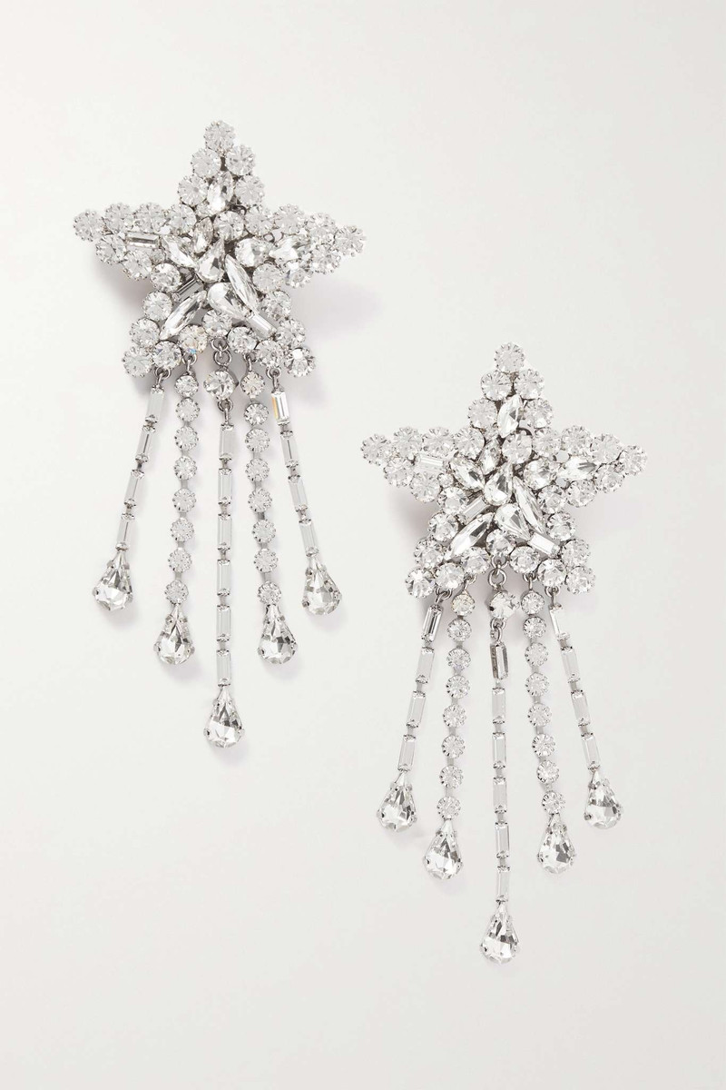 Oversized silver-tone crystal clip earrings 1
