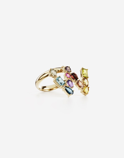 Dolce & Gabbana Rainbow alphabet W ring in yellow gold with multicolor fine gems outlook