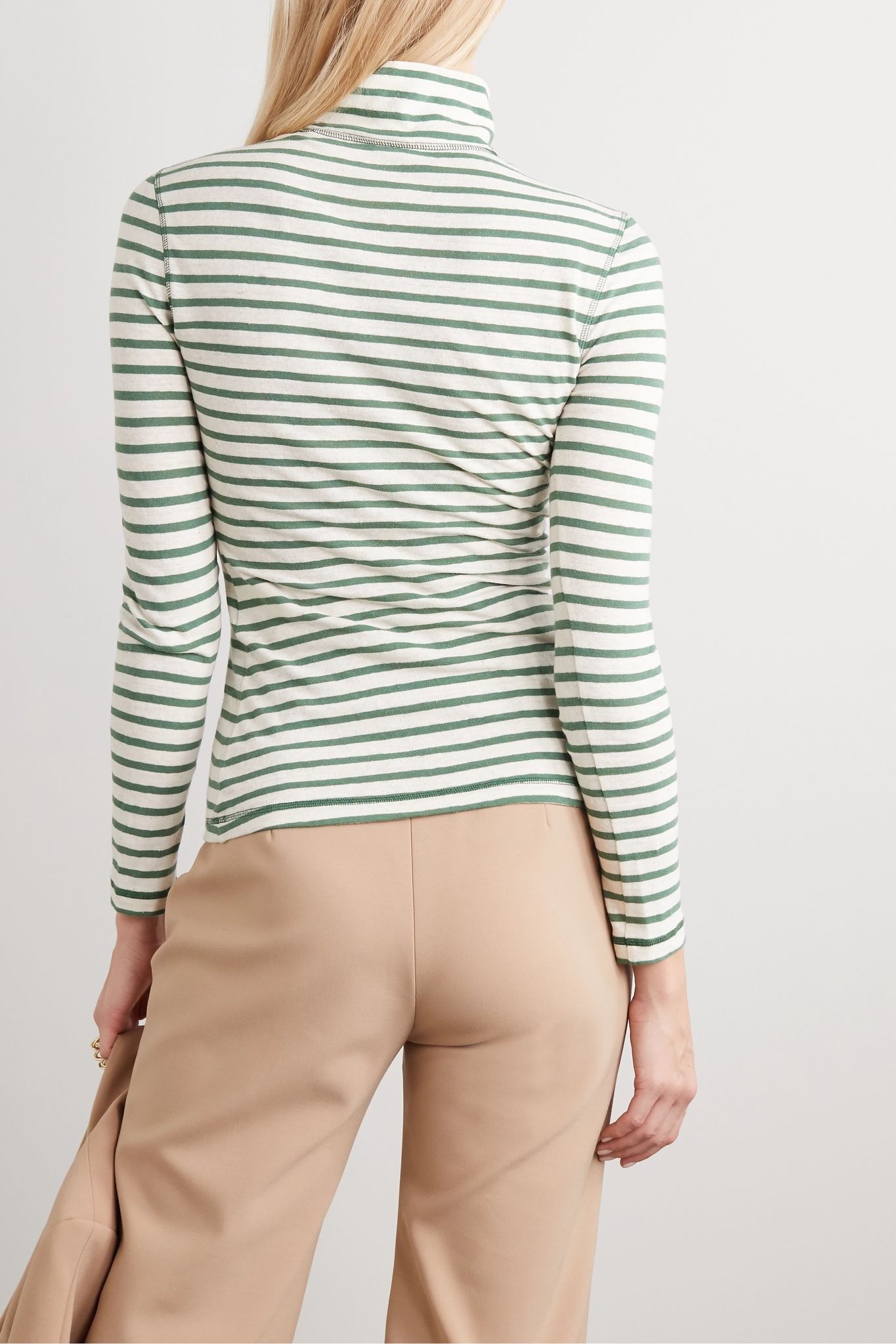 Striped cotton-jersey turtleneck top - 4