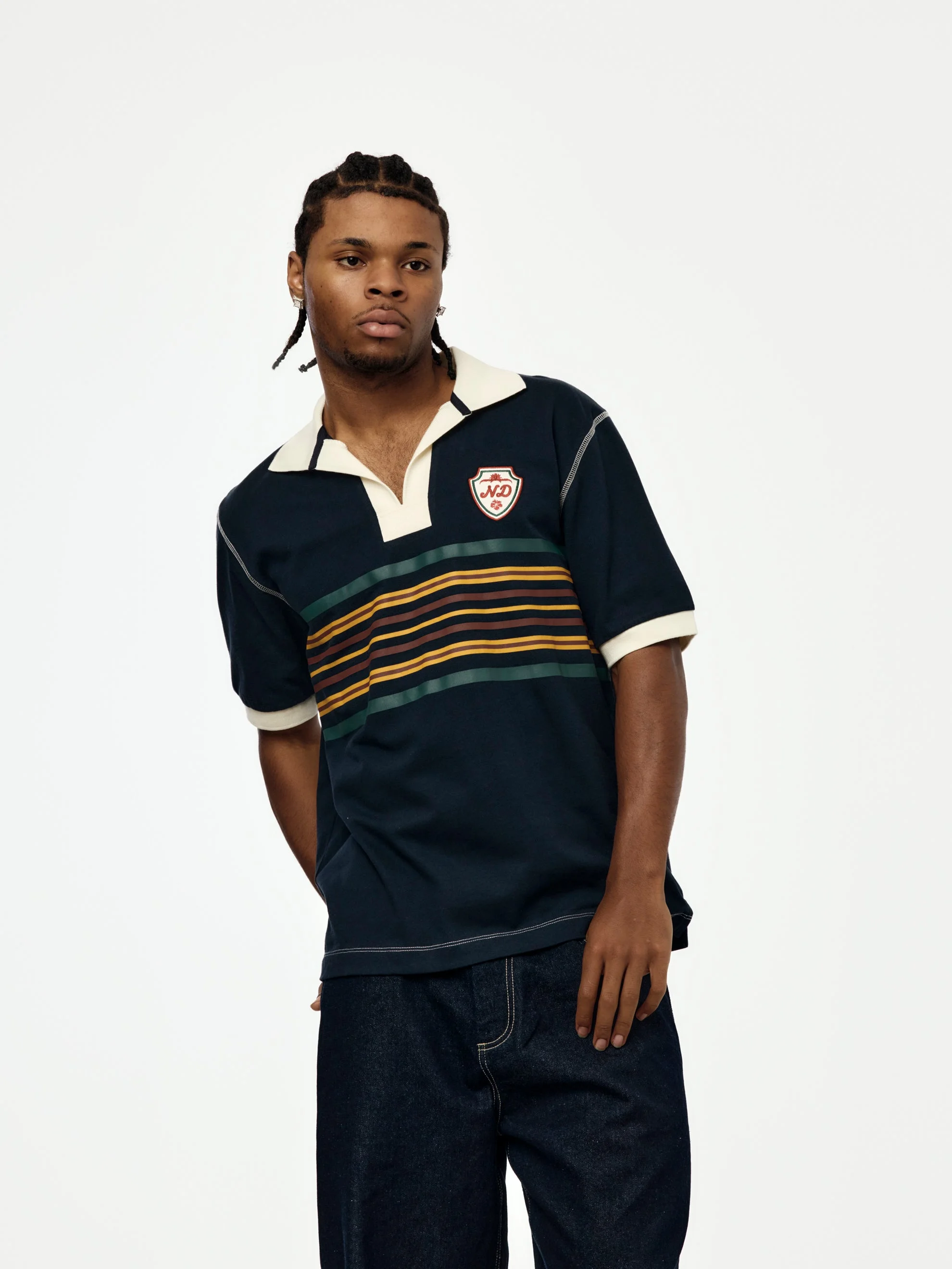 S/S STRIPED RUGBY POLO (NAVY) - 1