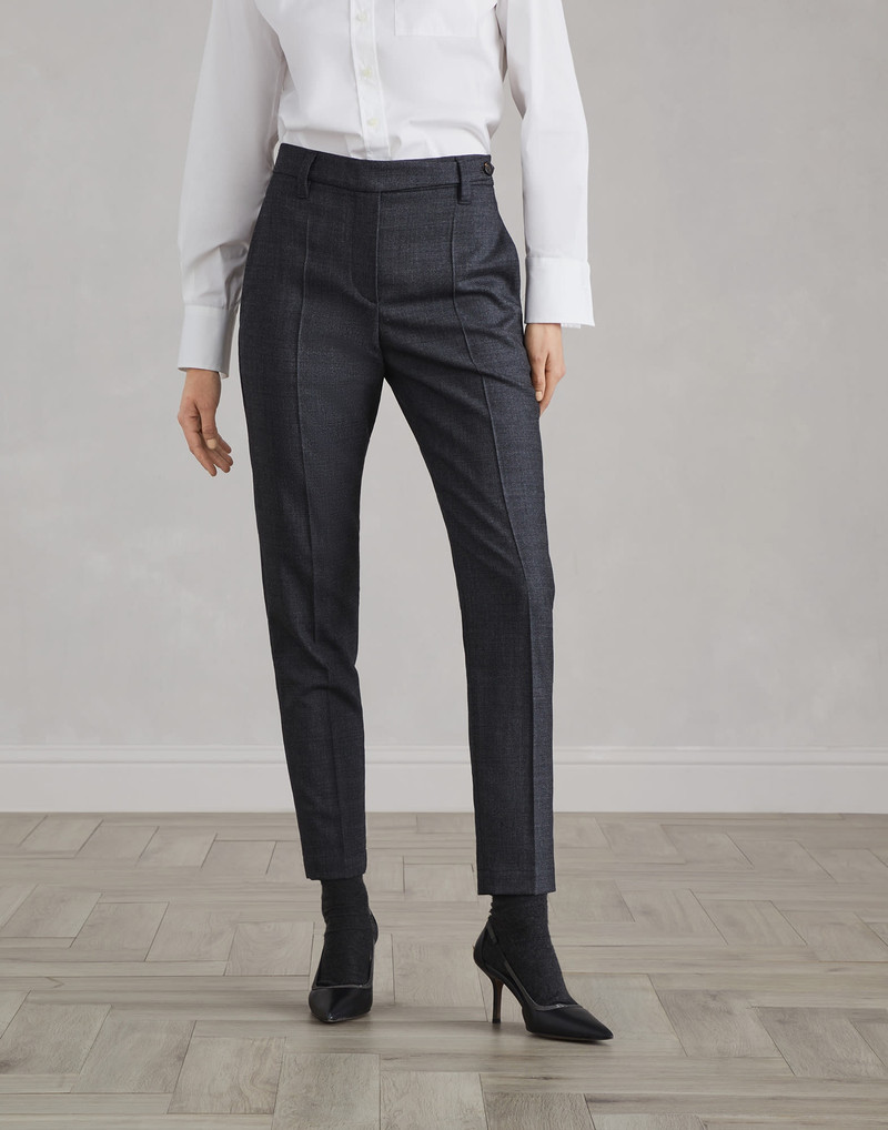 Comfort virgin wool grisaille cigarette trousers with monili 1