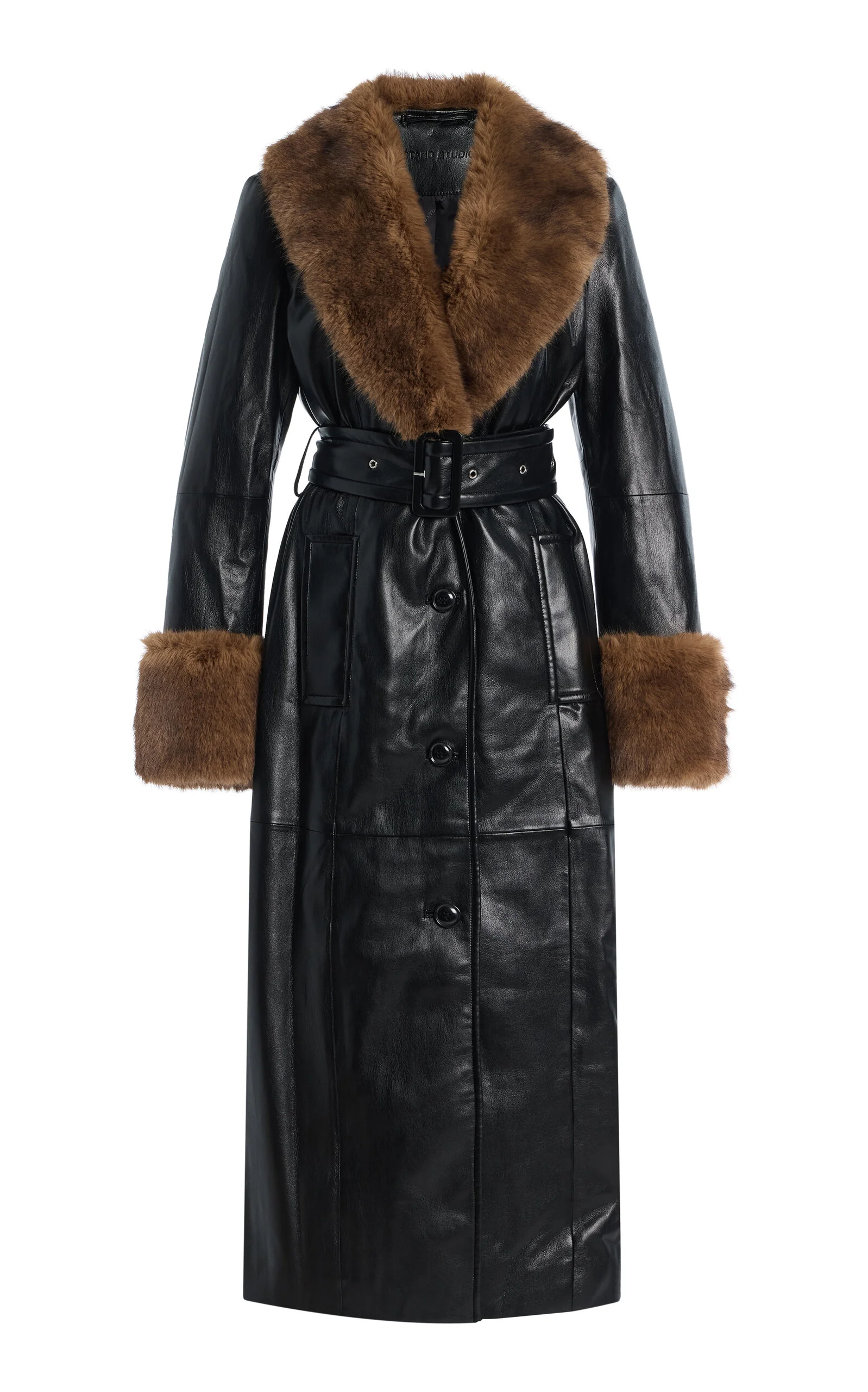 Estella Faux Shearling-Trimmed Vegan Leather Coat black - 1