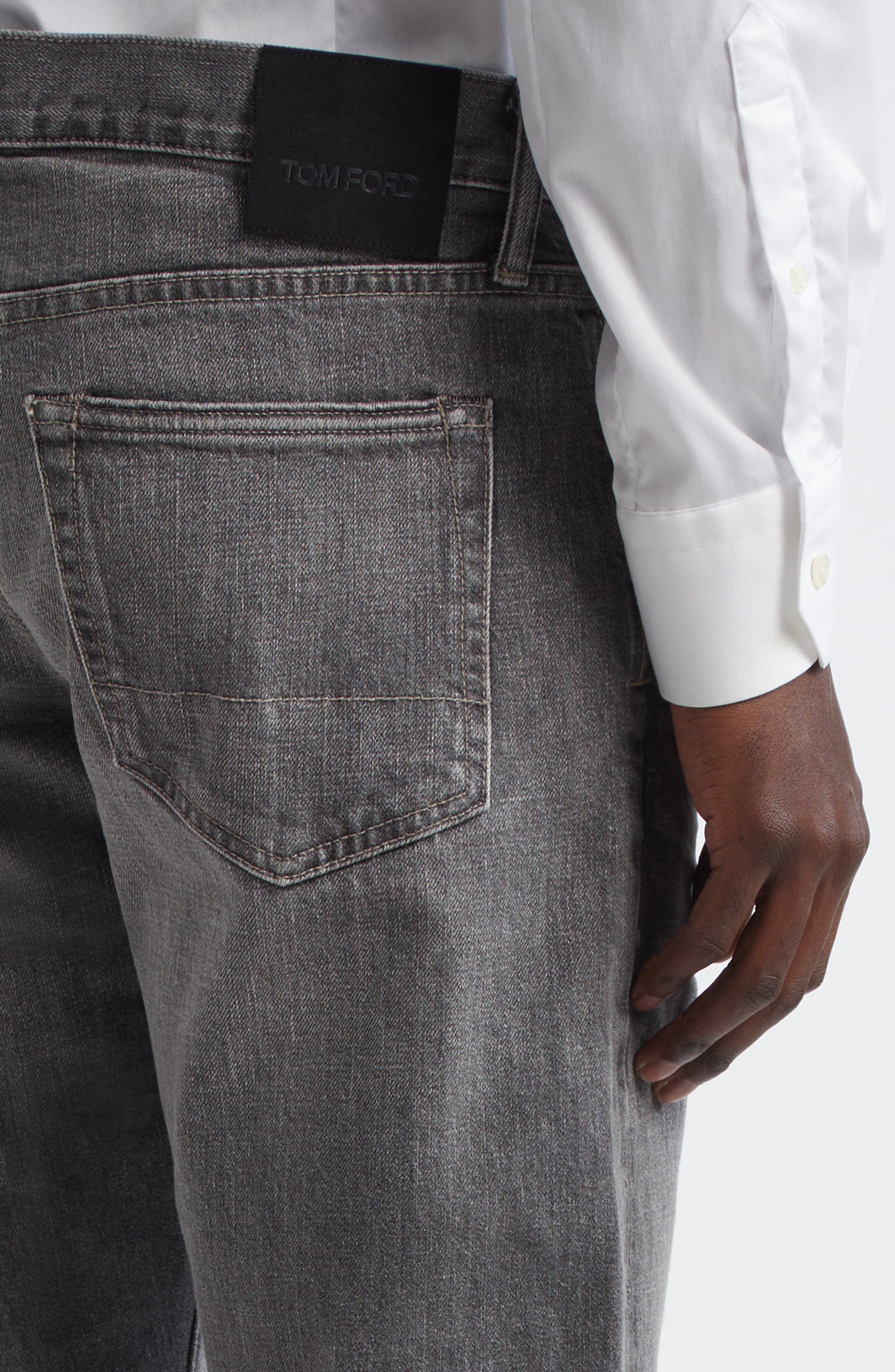 TOM FORD Selvedge Straight Fit Jeans in Ig670 Grey High/Low at Nordstrom - 4
