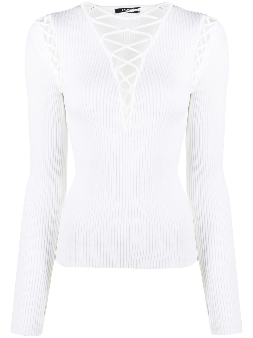 lace-up shoulder detail knit top - 1
