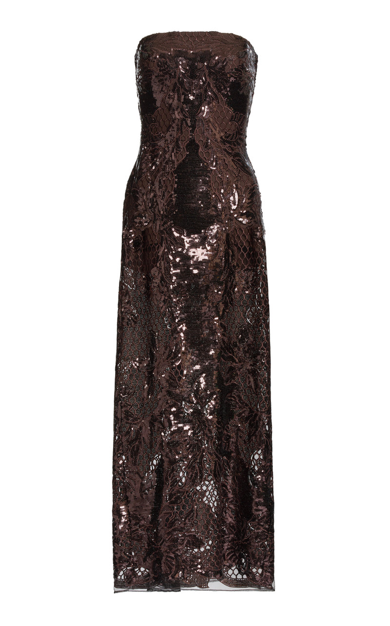 Sequined Tulle Midi Dress brown 1