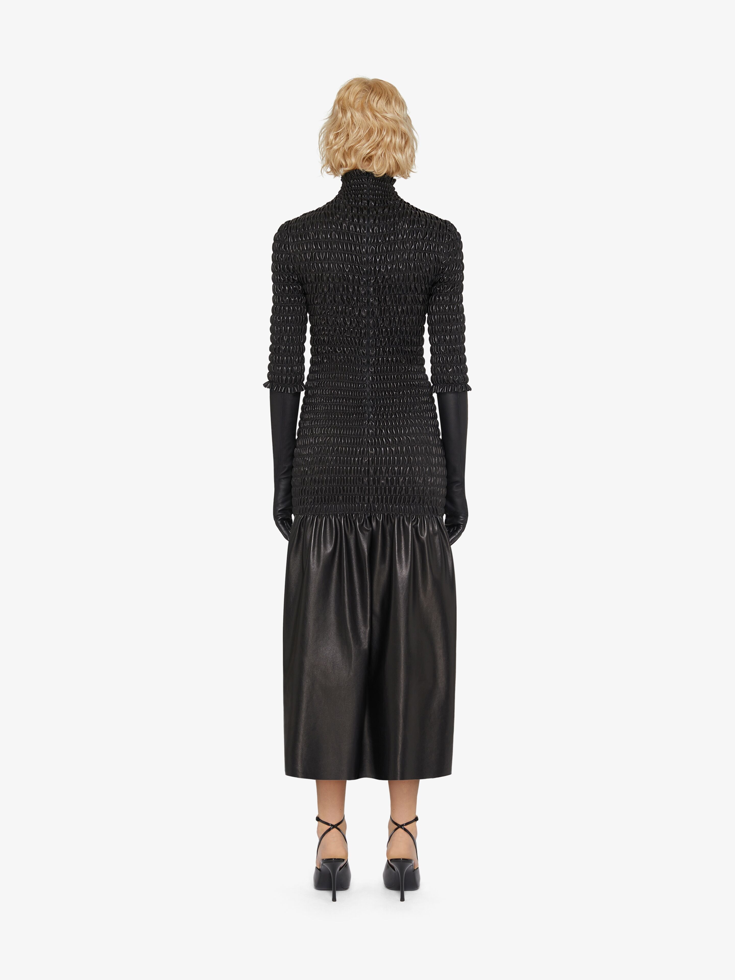 SMOCKED DRESS IN LEATHER - 4