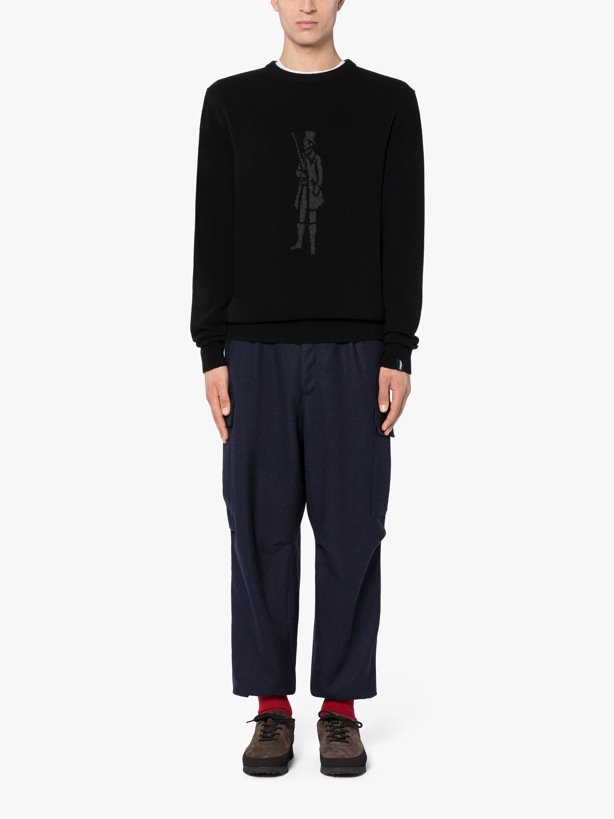 BLACK MERINO WOOL & CASHMERE LOGO CREWNECK SWEATER - 2