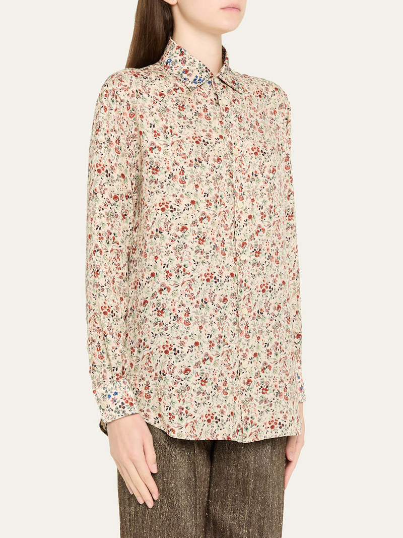 Loro Piana Thea Floral-Print Silk Button-Down Shirt outlook