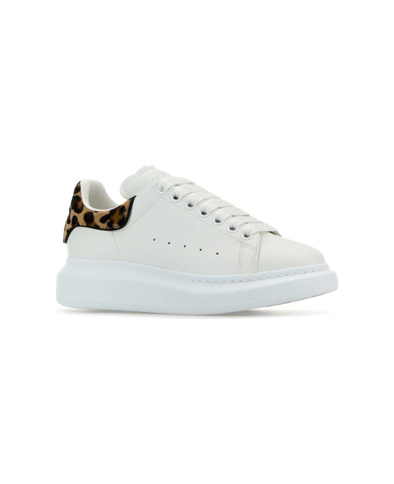 White Leather Sneakers With Printed Calf Hair Heel - 2