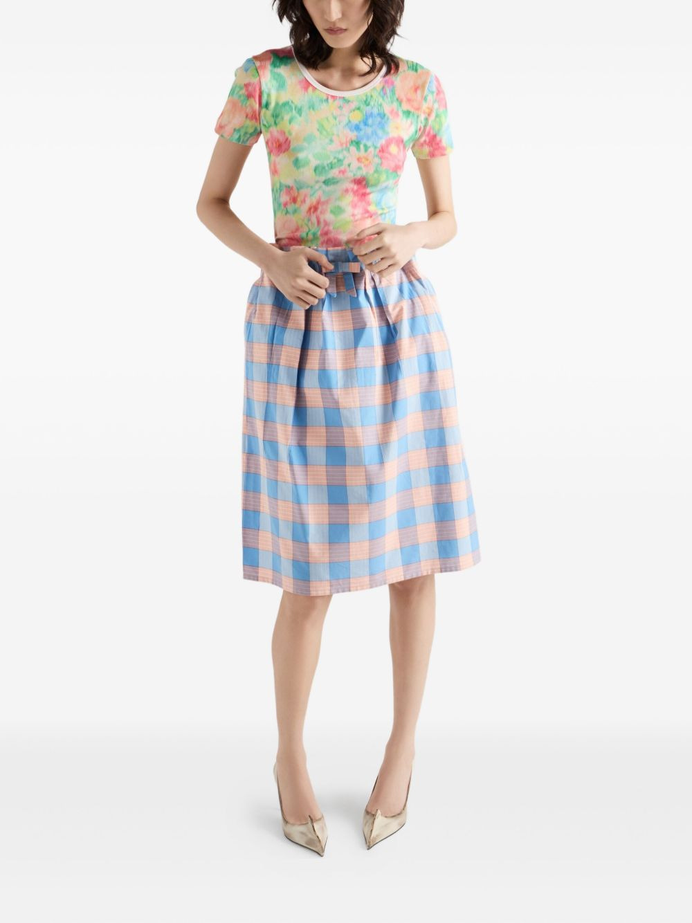 bow-detailed checked skirt - 2