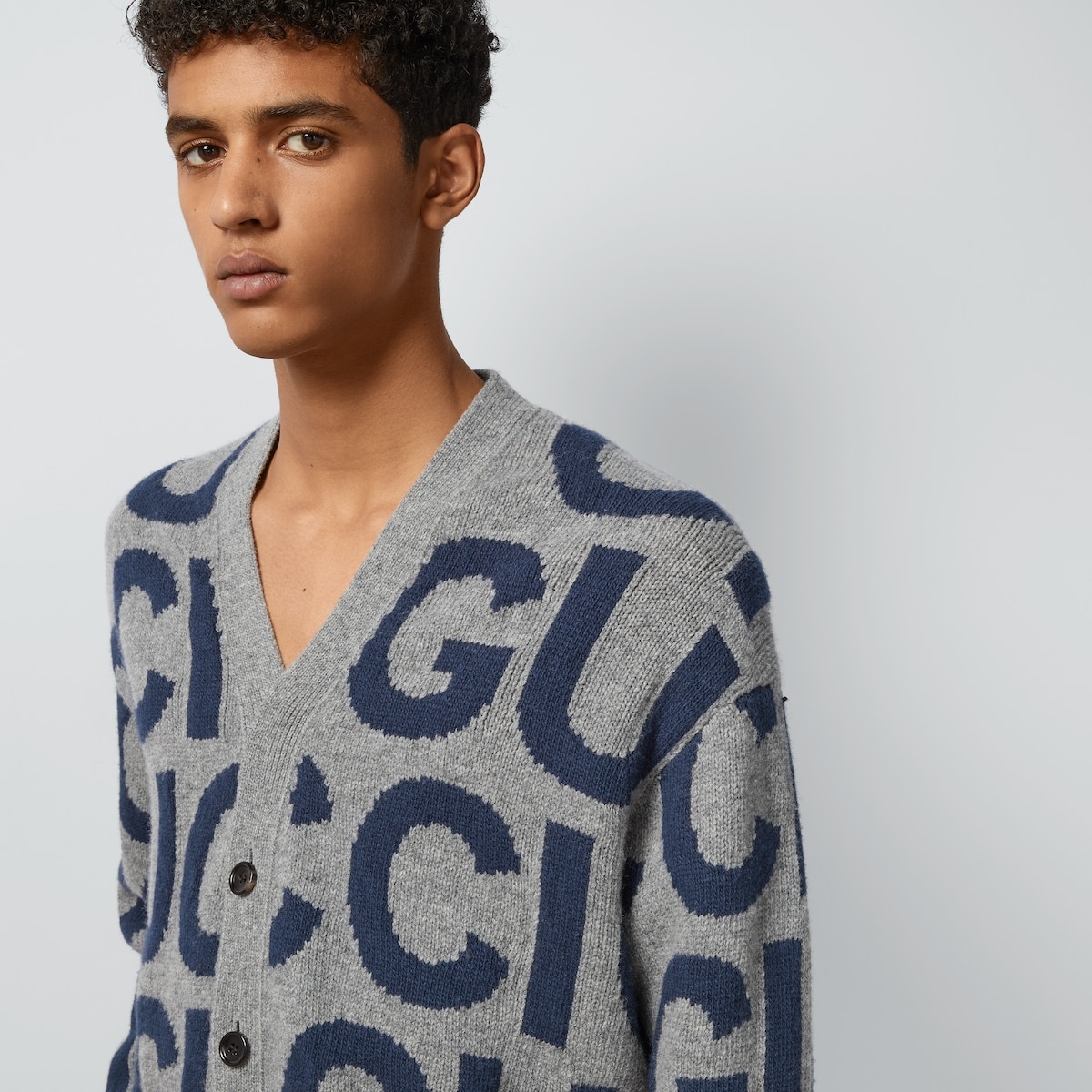 Wool cardigan with Gucci intarsia - 3