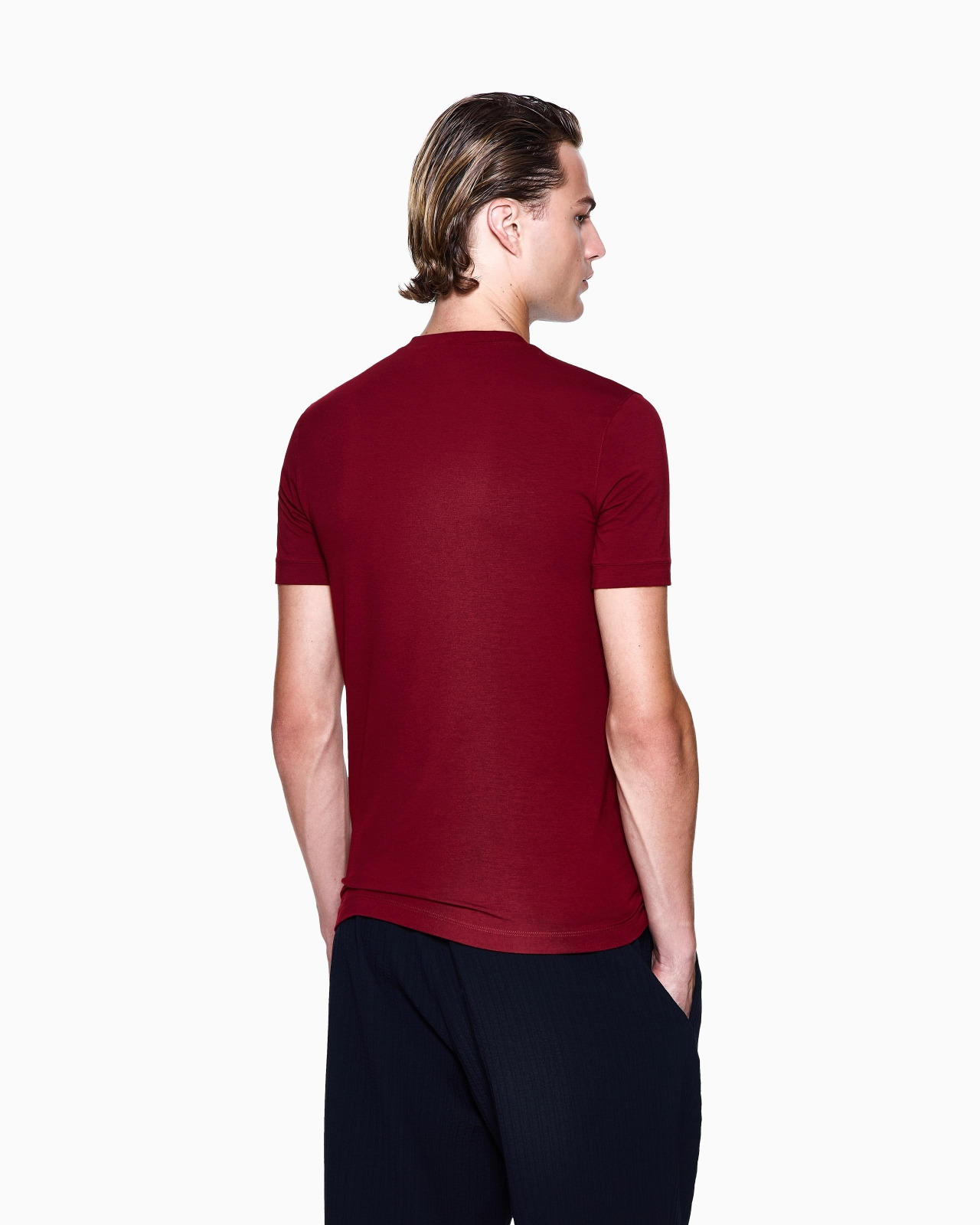 CREW-NECK SHORT-SLEEVED T-SHIRT IN STRETCH VISCOSE JERSEY - 3