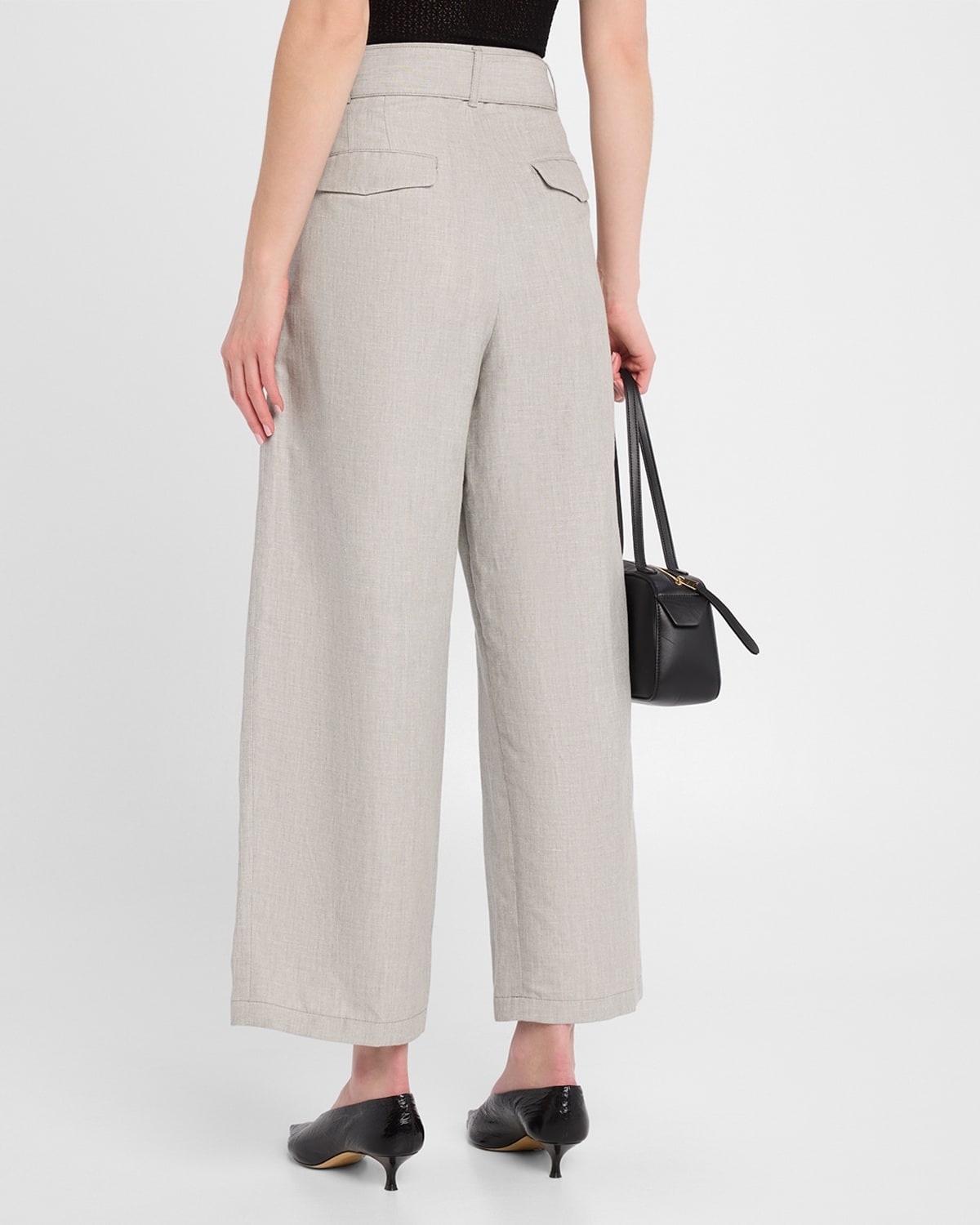 Chambray Belted Wide-Leg Cropped Pants - 3