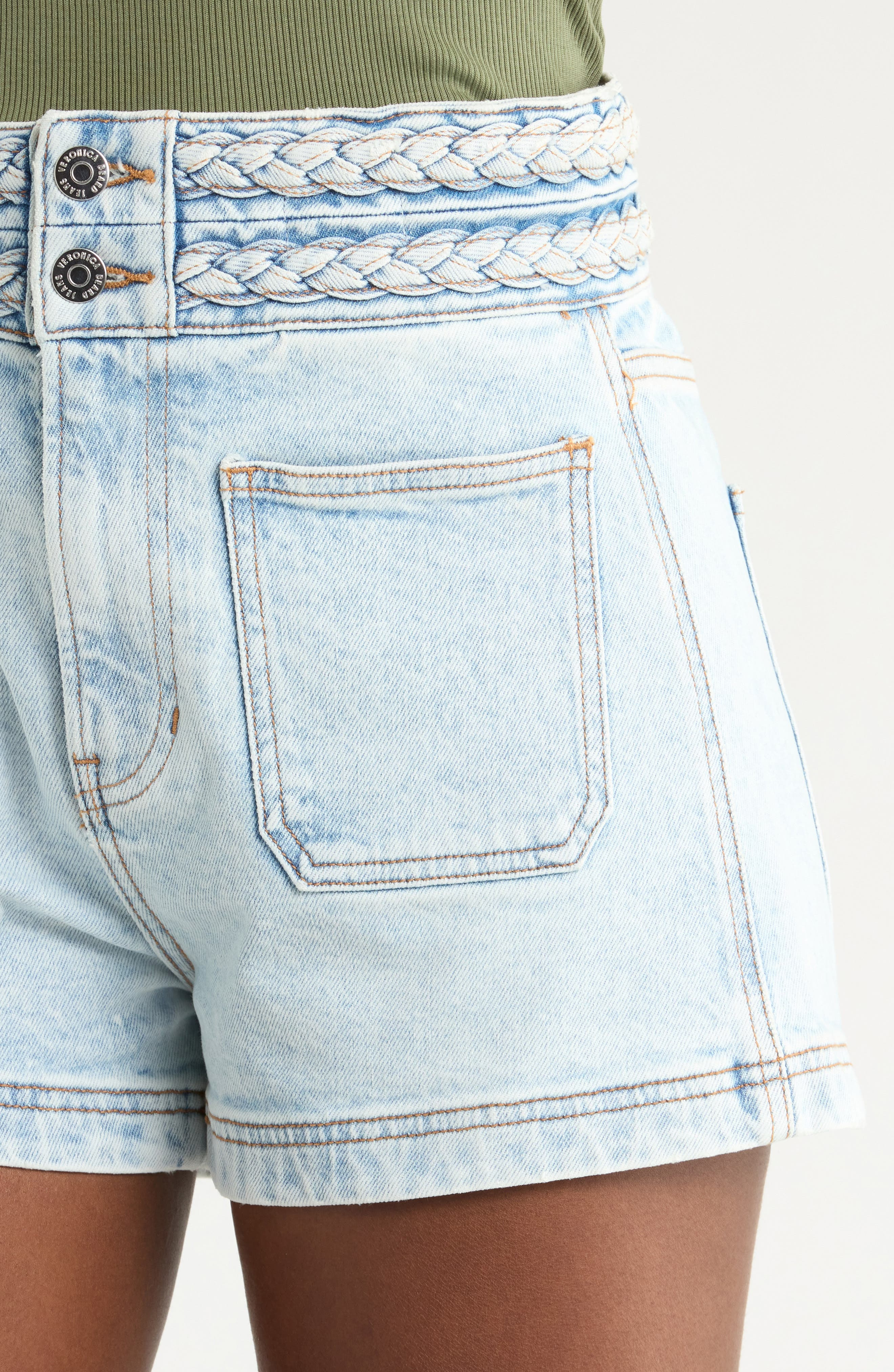 Veronica Beard Elijah Patch Pocket Denim Shorts in Pale Stone at Nordstrom - 4