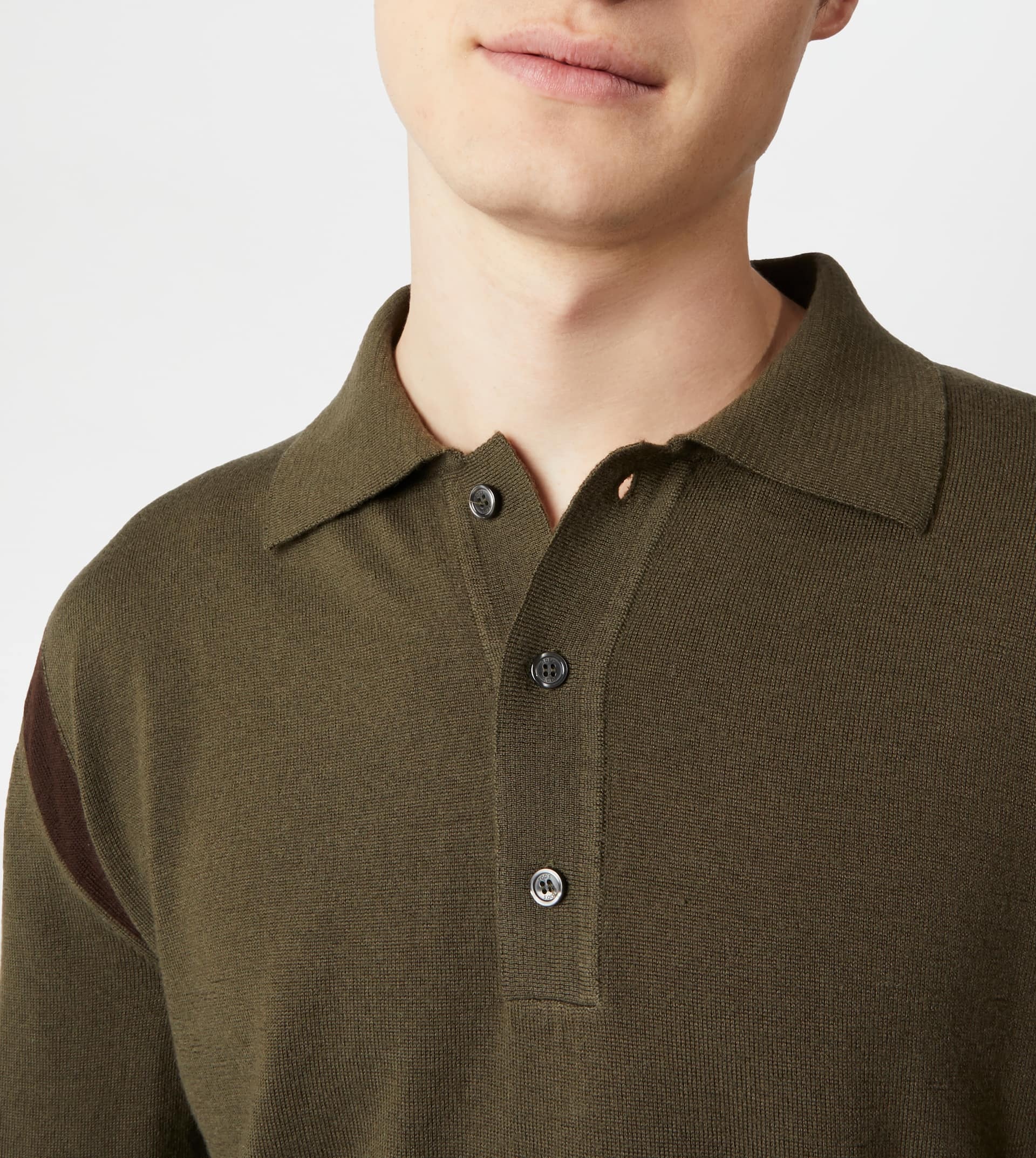 POLO SHIRT IN WOOL - GREEN, BROWN - 3
