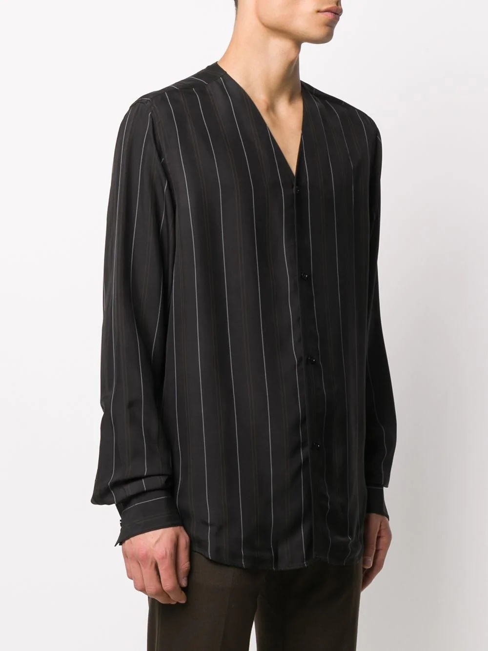 pinstriped V-neck shirt  - 3