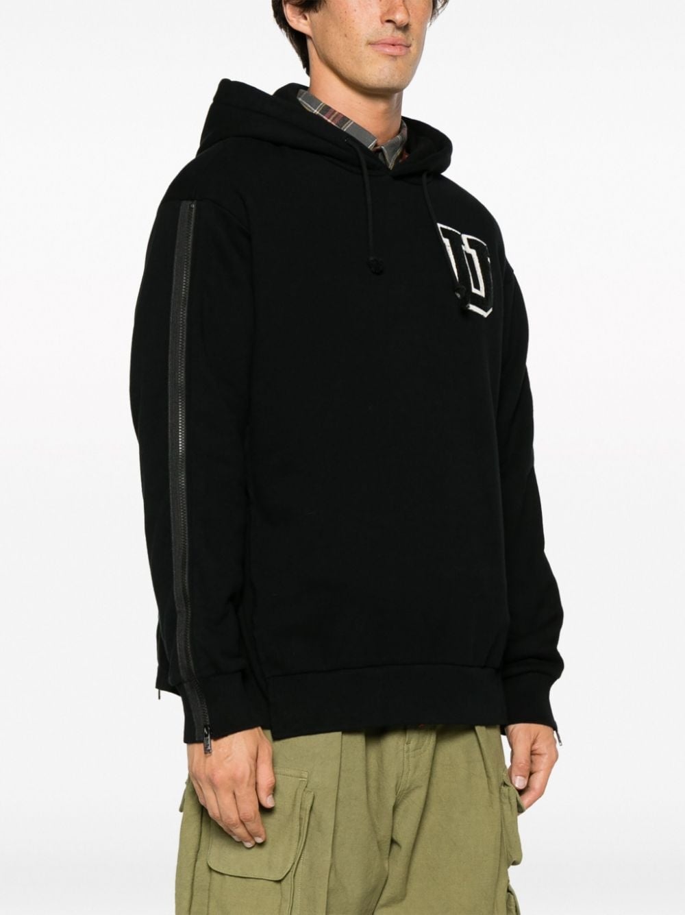 logo-patch cotton hoodie - 3
