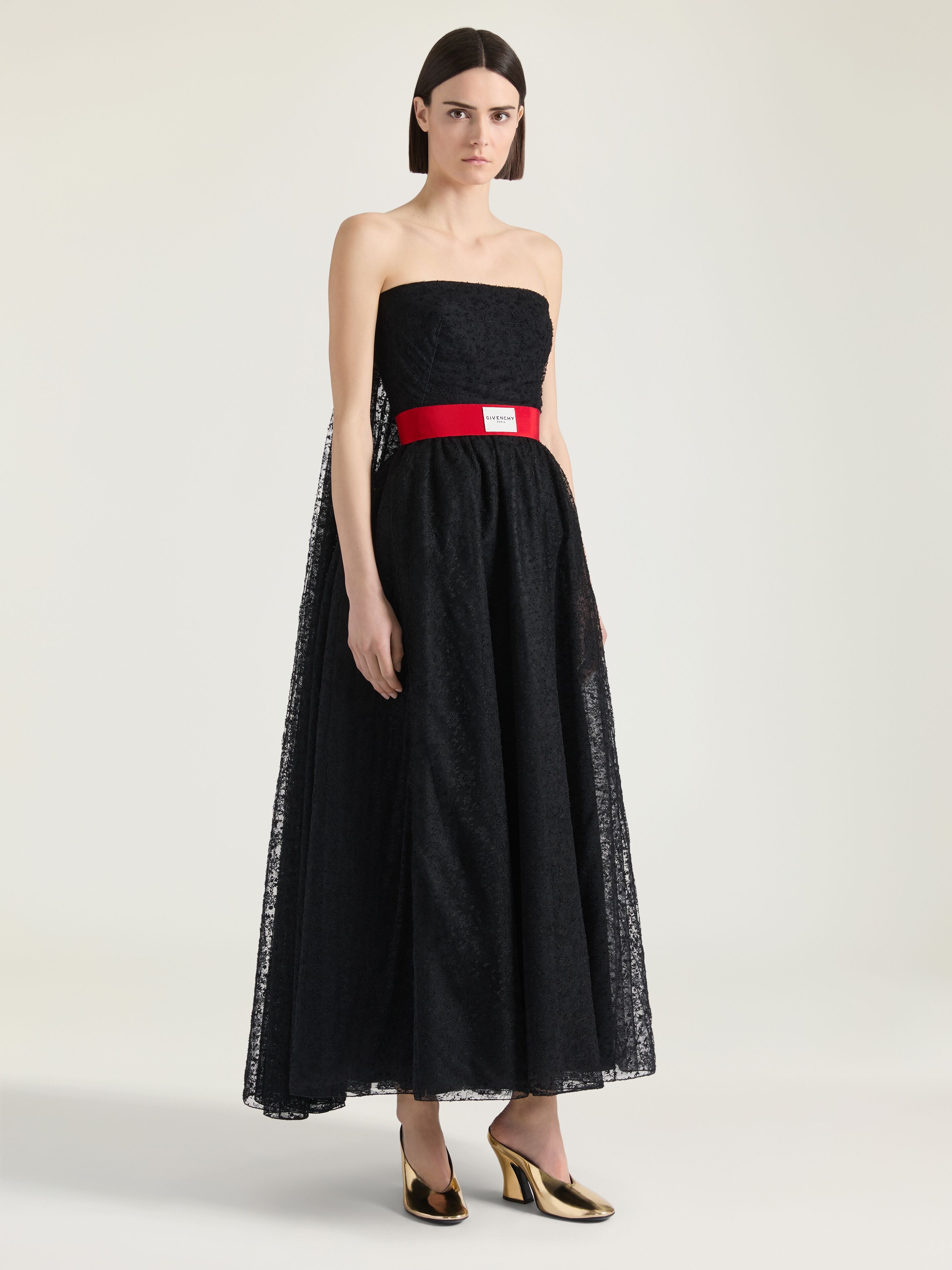 BUSTIER CAPE BACK EVENING DRESS IN LACE - 3