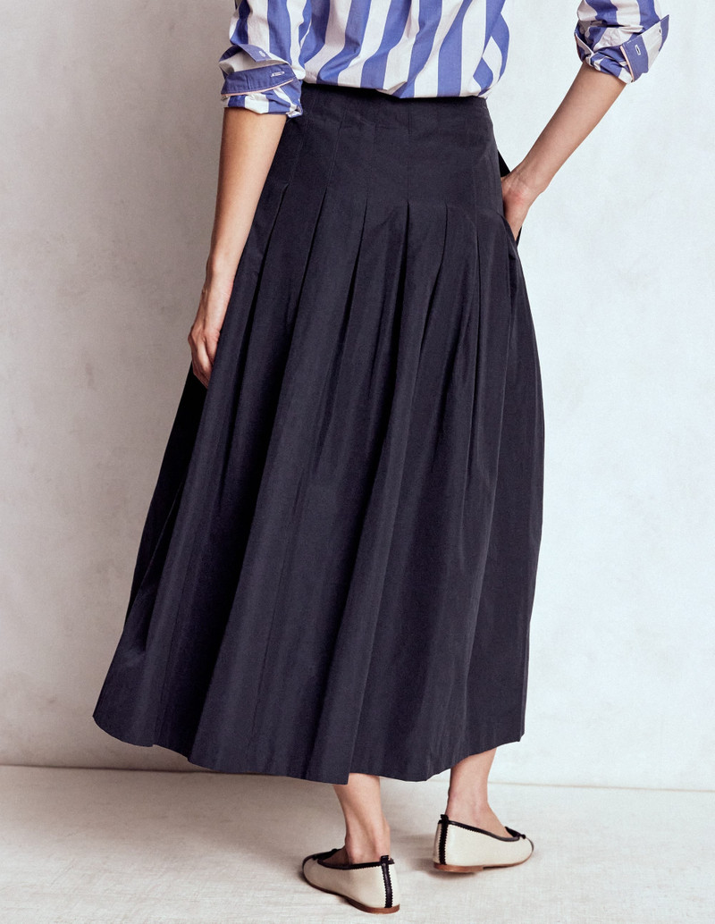 Valentina Taffeta Midi Skirt-Navy 5