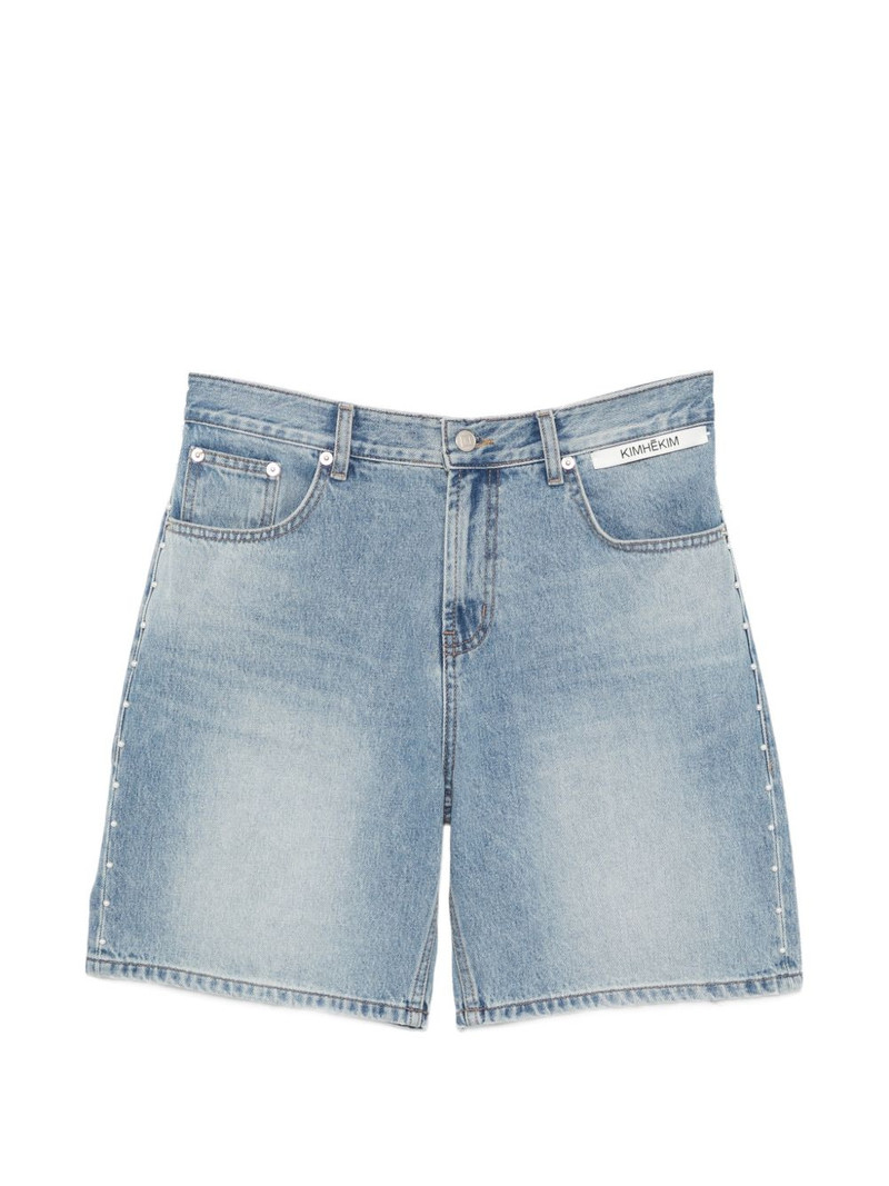 faux-pearl embellished denim shorts 1