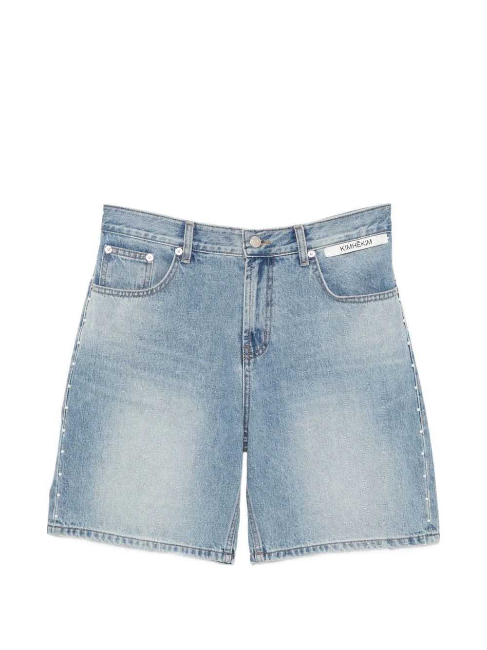 faux-pearl embellished denim shorts - 1