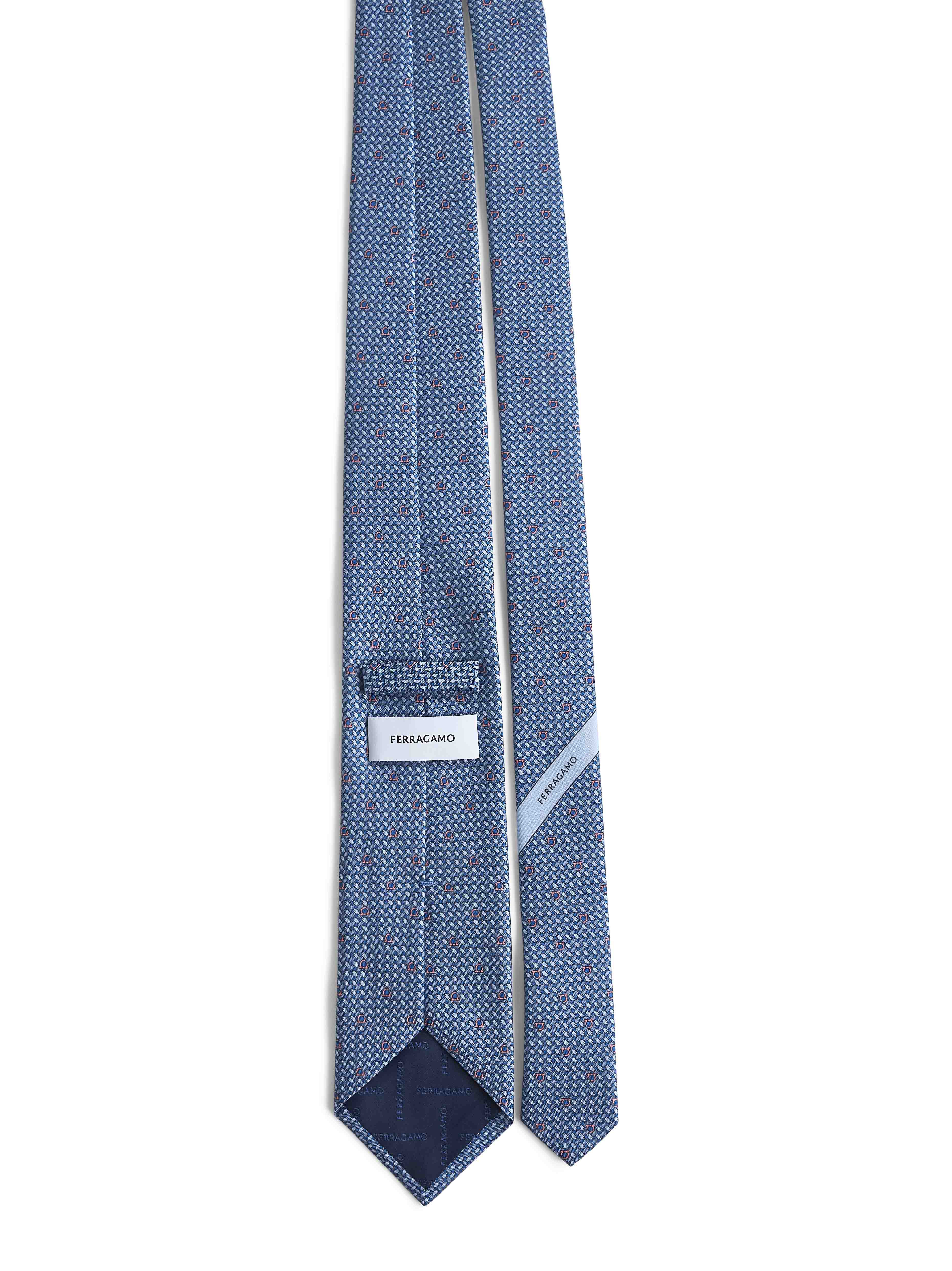 Ferragamo Men Light Blue Gancini Print Silk Tie - 2