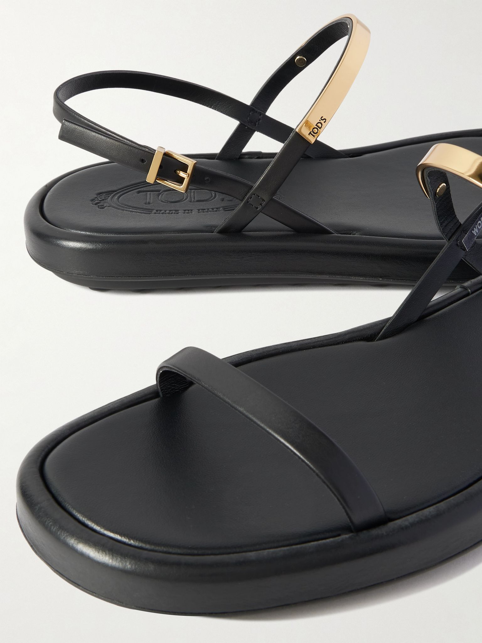 Embellished leather slingback sandals Black - 4