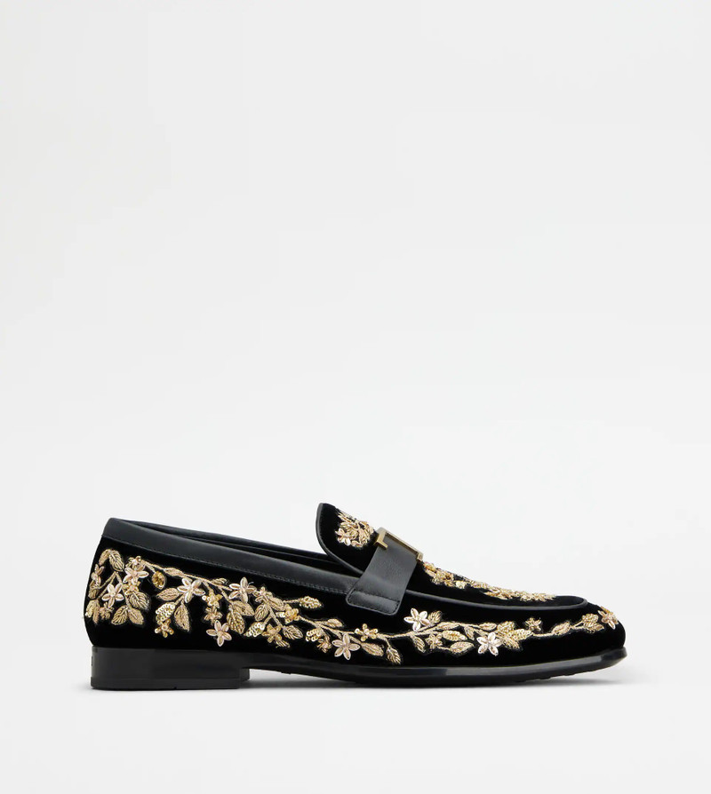 T TIMELESS LOAFERS IN VELVET AND LEATHER - BLACK, GOLD 1