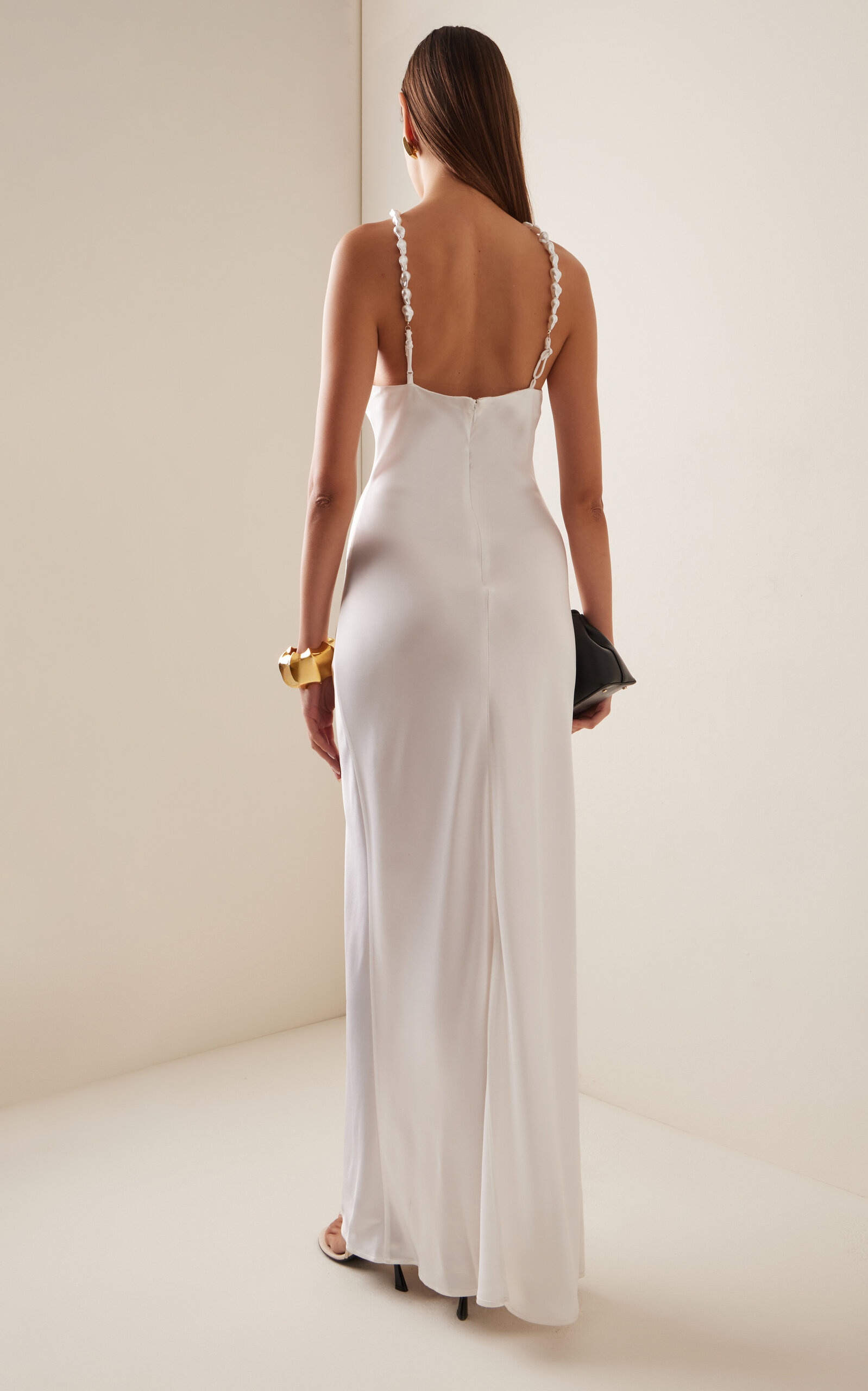 Exclusive Cadence Pearl-Embellished Satin Maxi Slip Dress white - 4