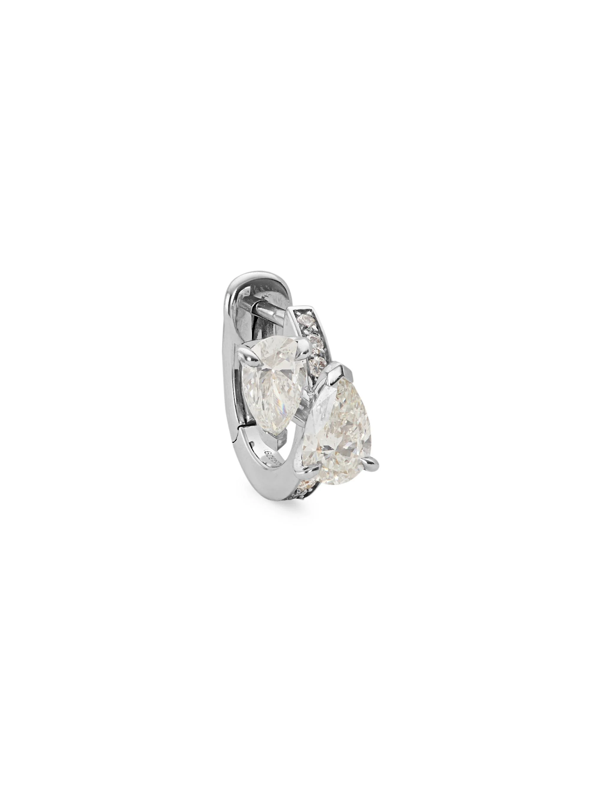 Women's 18K White Gold & 0.50 TCW Diamond Single Huggie Hoop Earring - Left Or Right - White Gold - 1