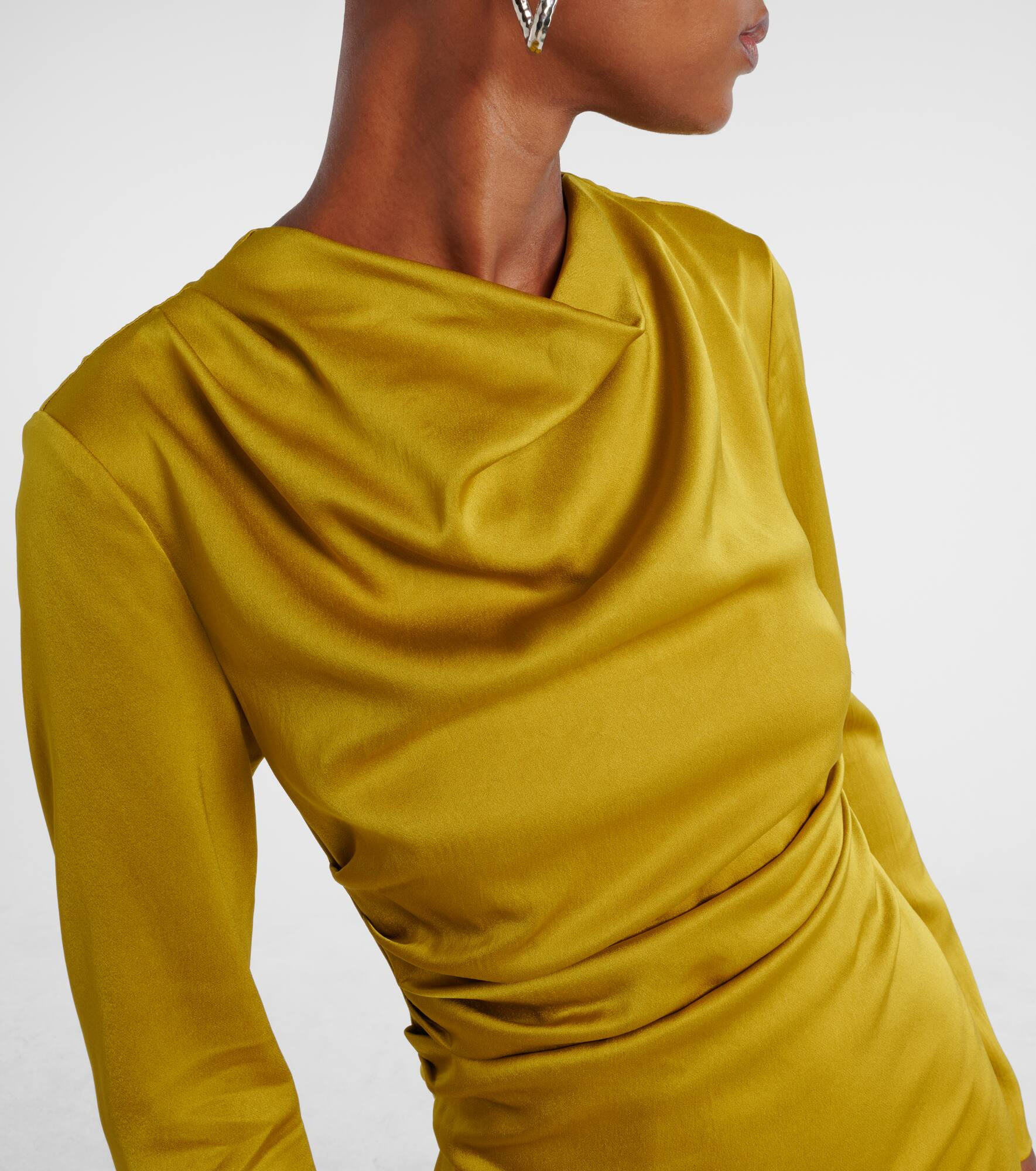 Odessa draped gathered satin midi dress - 4