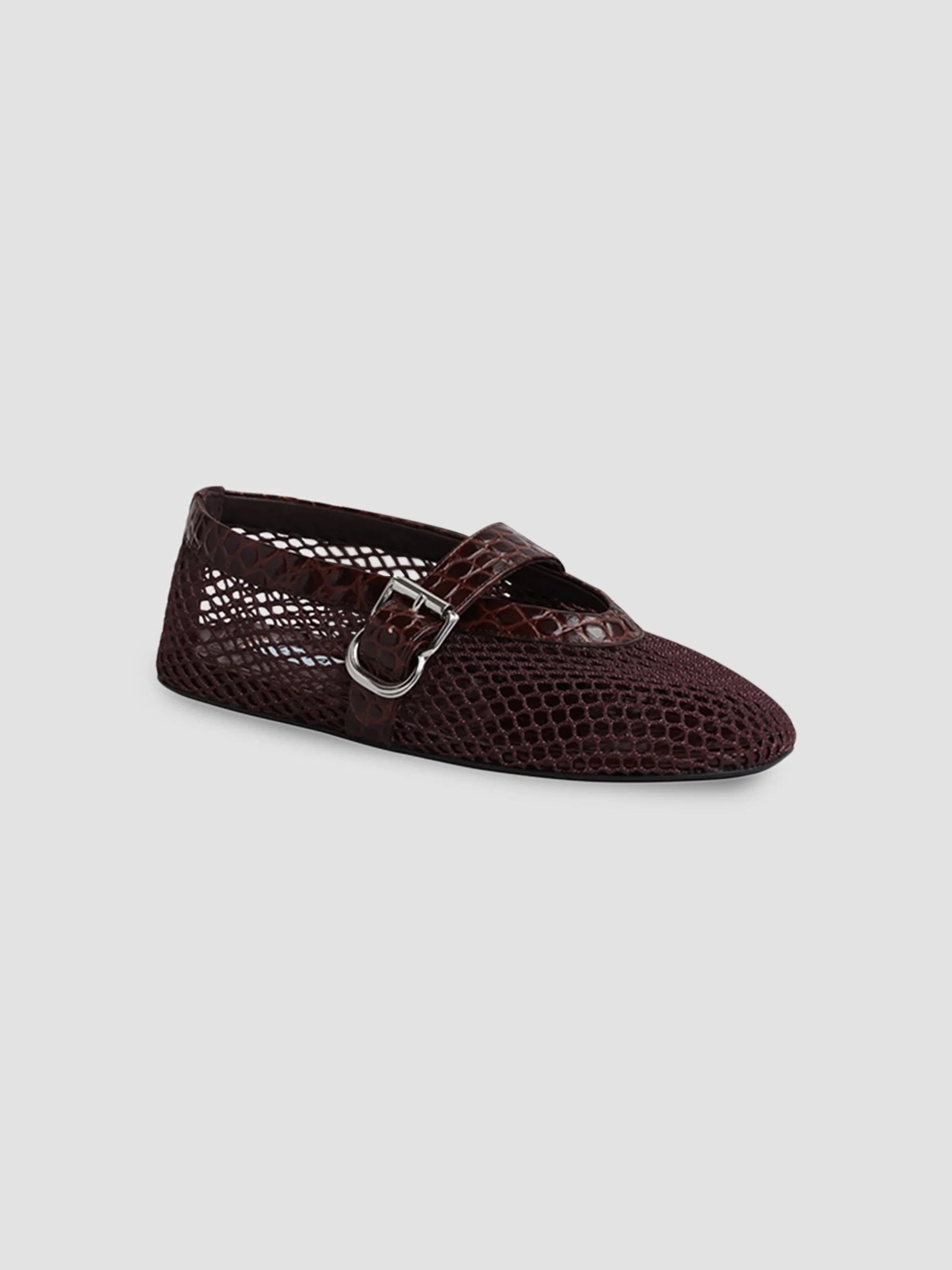Women's La Ballarine Mesh & Croc-Embossed Flats - Marron Fonce - 1
