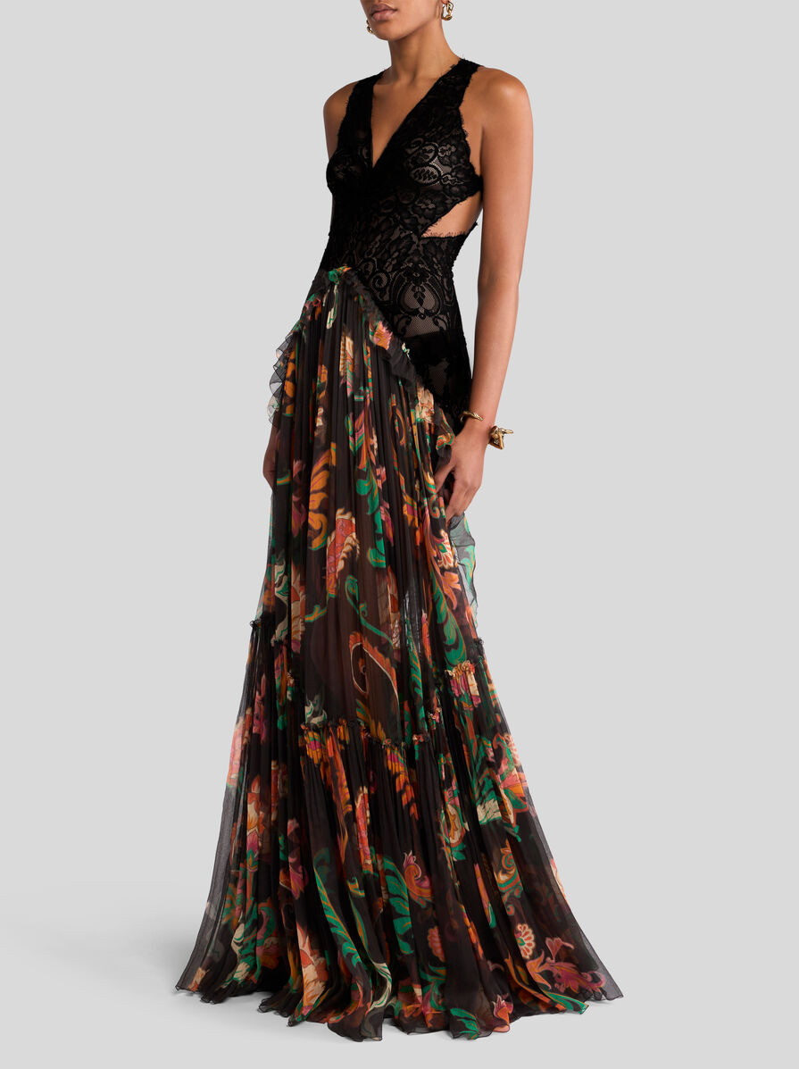 LONG SILK DRESS WITH FLOUNCE - 3