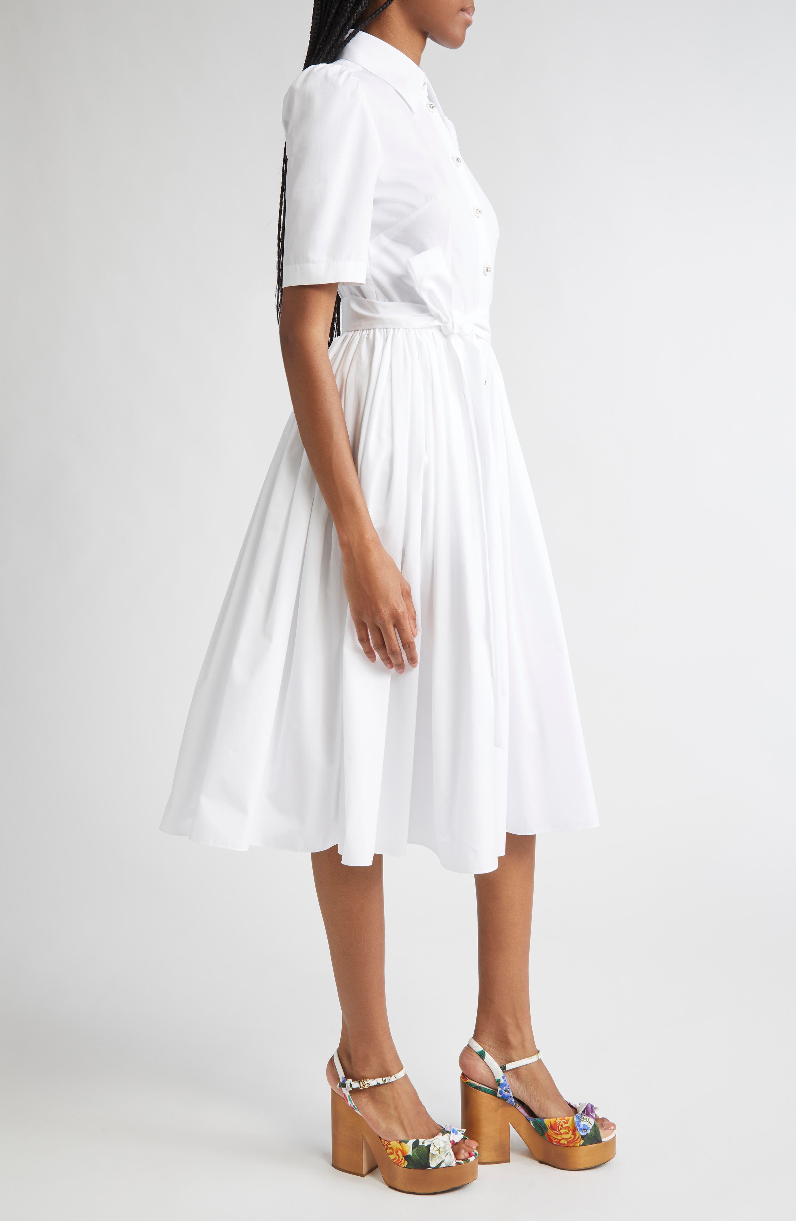 Dolce&Gabbana Belted Cotton Poplin Shirtdress in W0800 Bianco Ottico at Nordstrom - 3