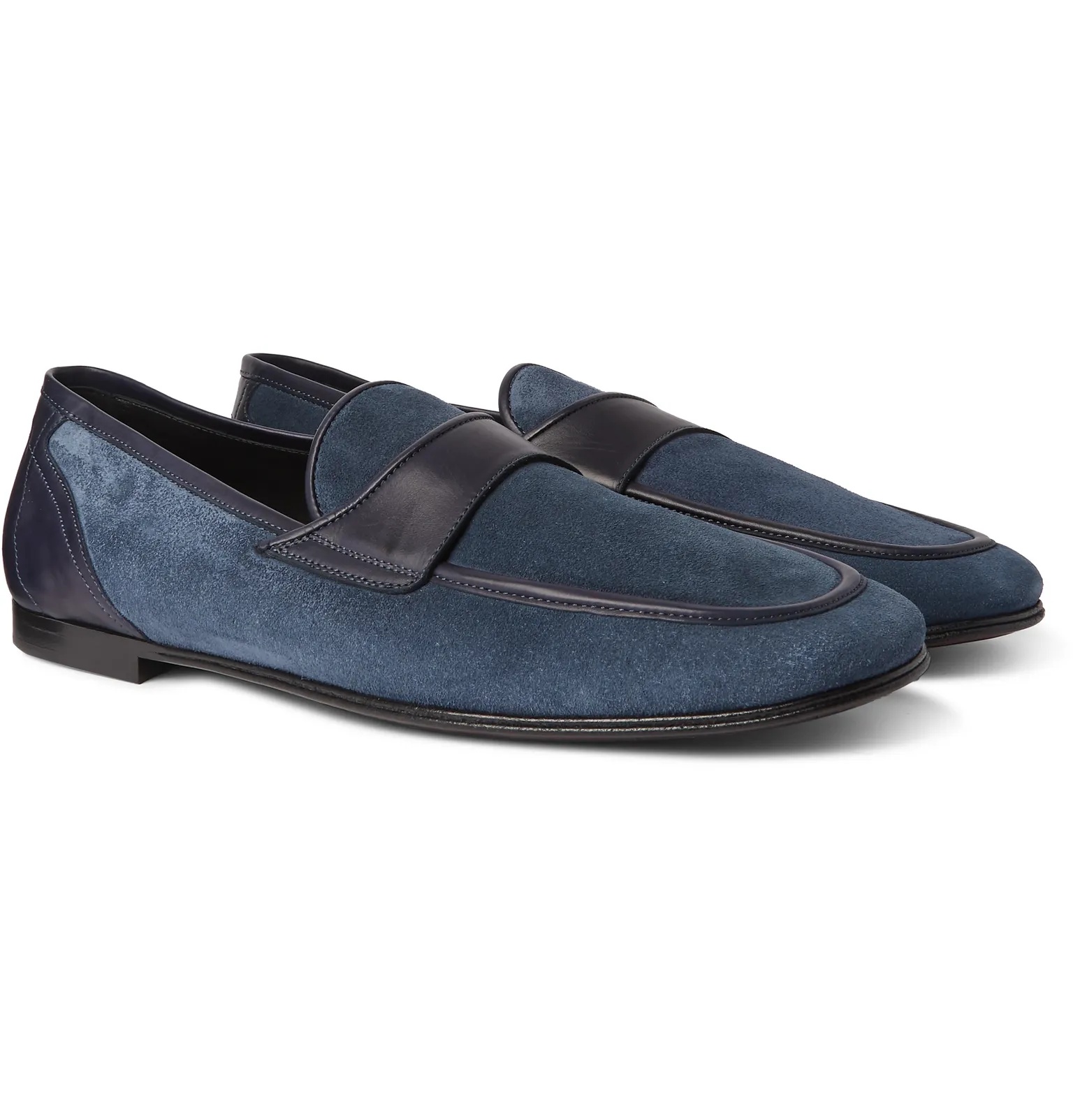 Leather-Trimmed Suede Loafers - 2